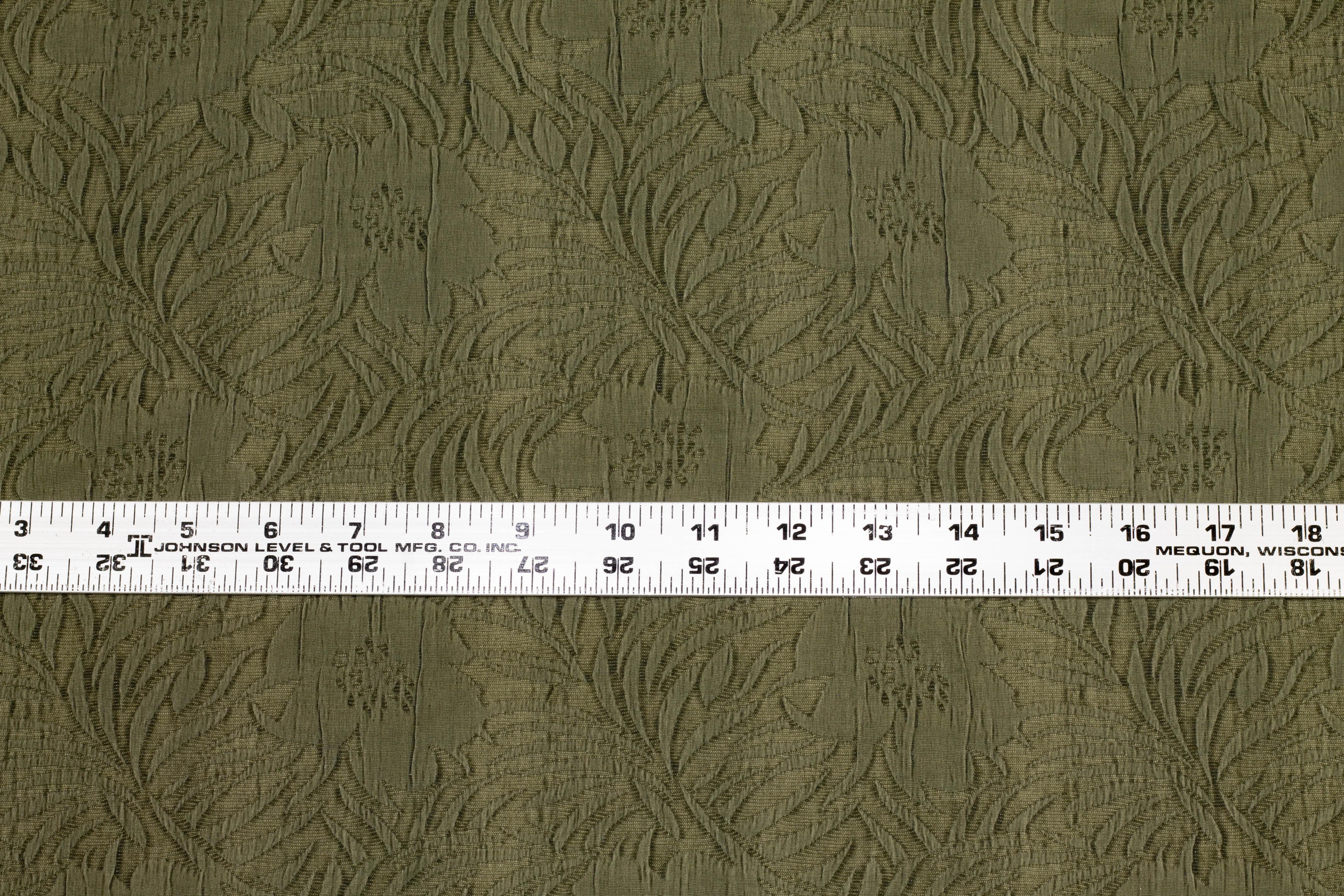 Khaki Green Floral Italian Crushed Cotton Brocade - Prime Fabrics
