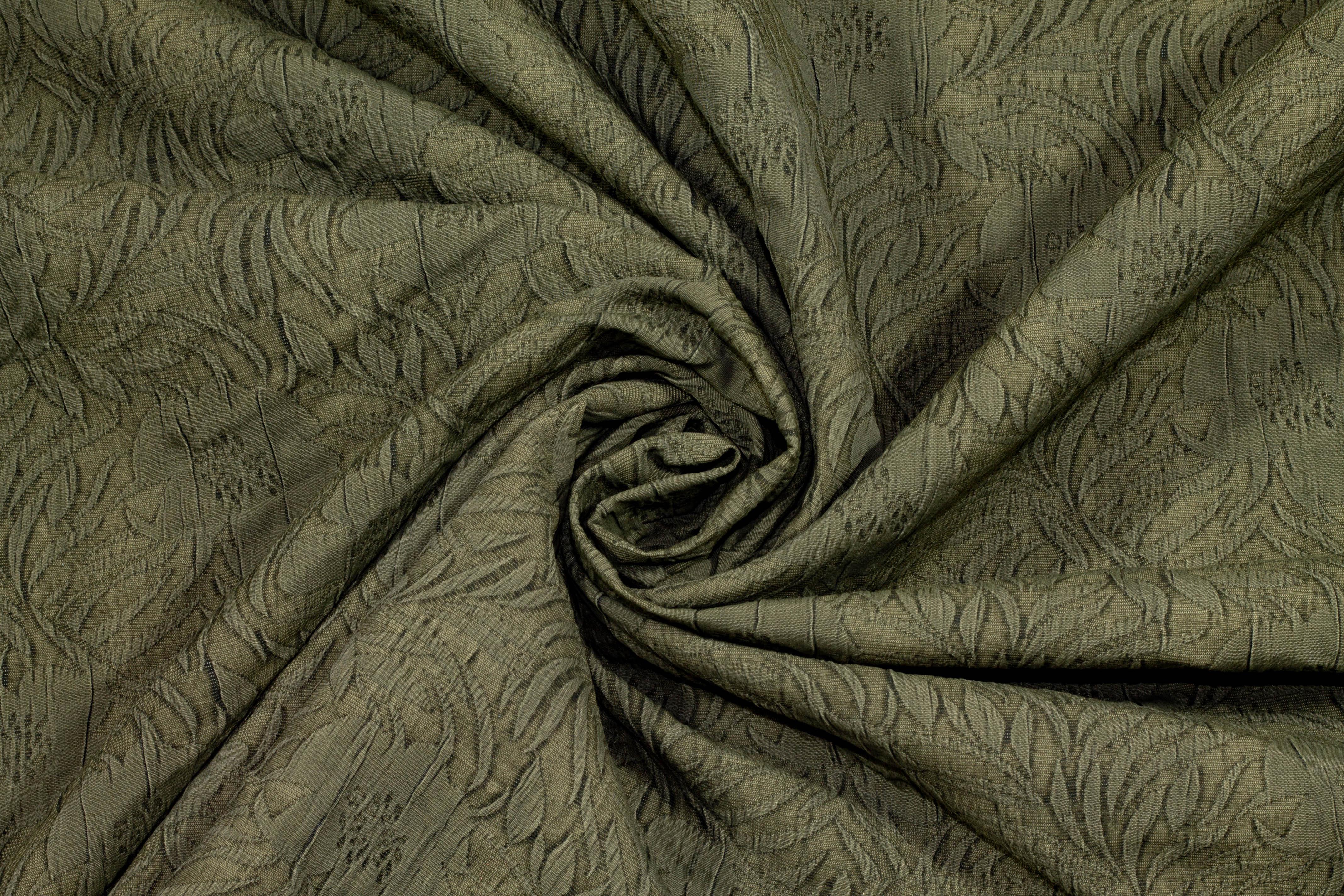 Khaki Green Floral Italian Crushed Cotton Brocade - Prime Fabrics