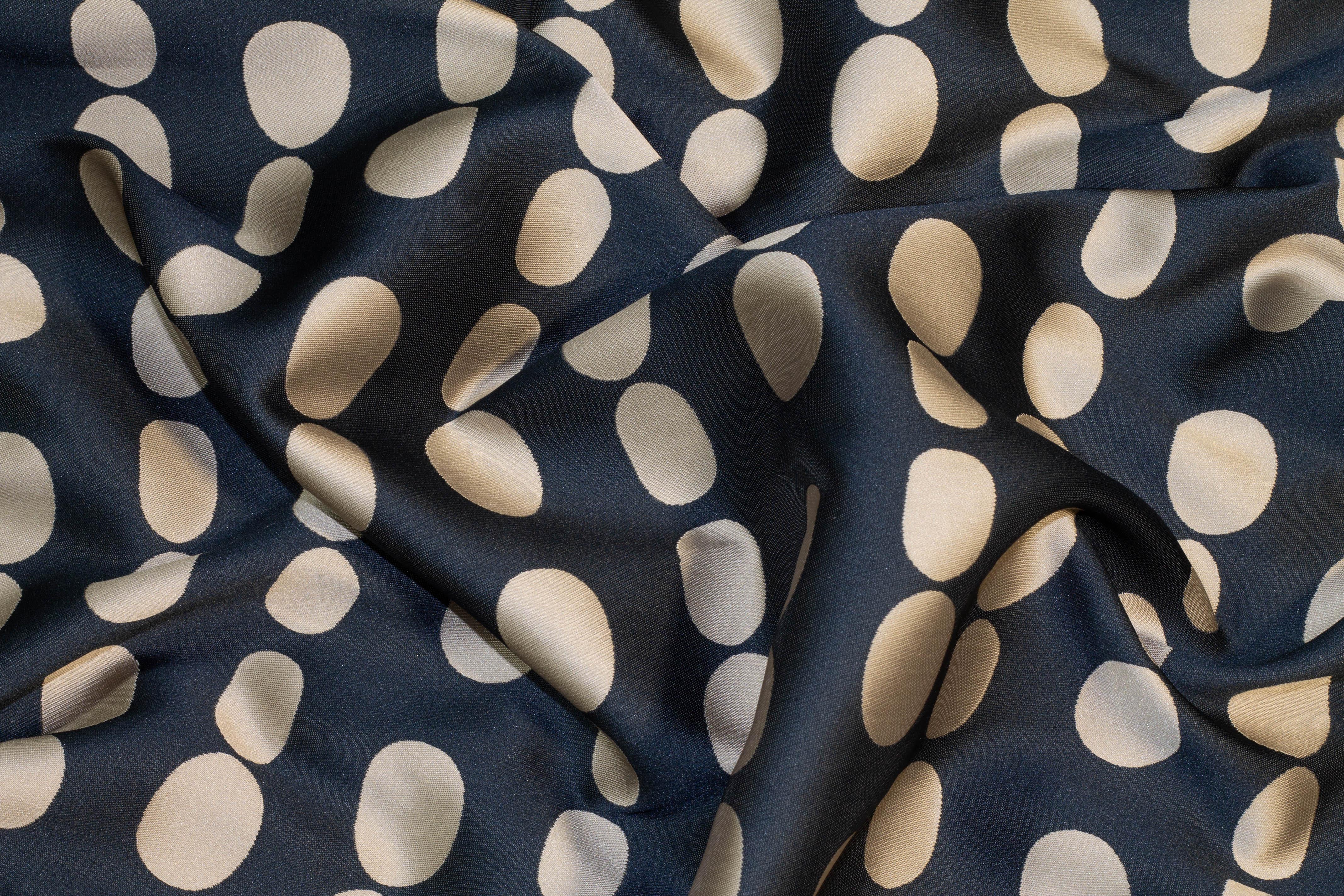 Navy and Taupe Double Faced Dotted Jacquard - Prime Fabrics