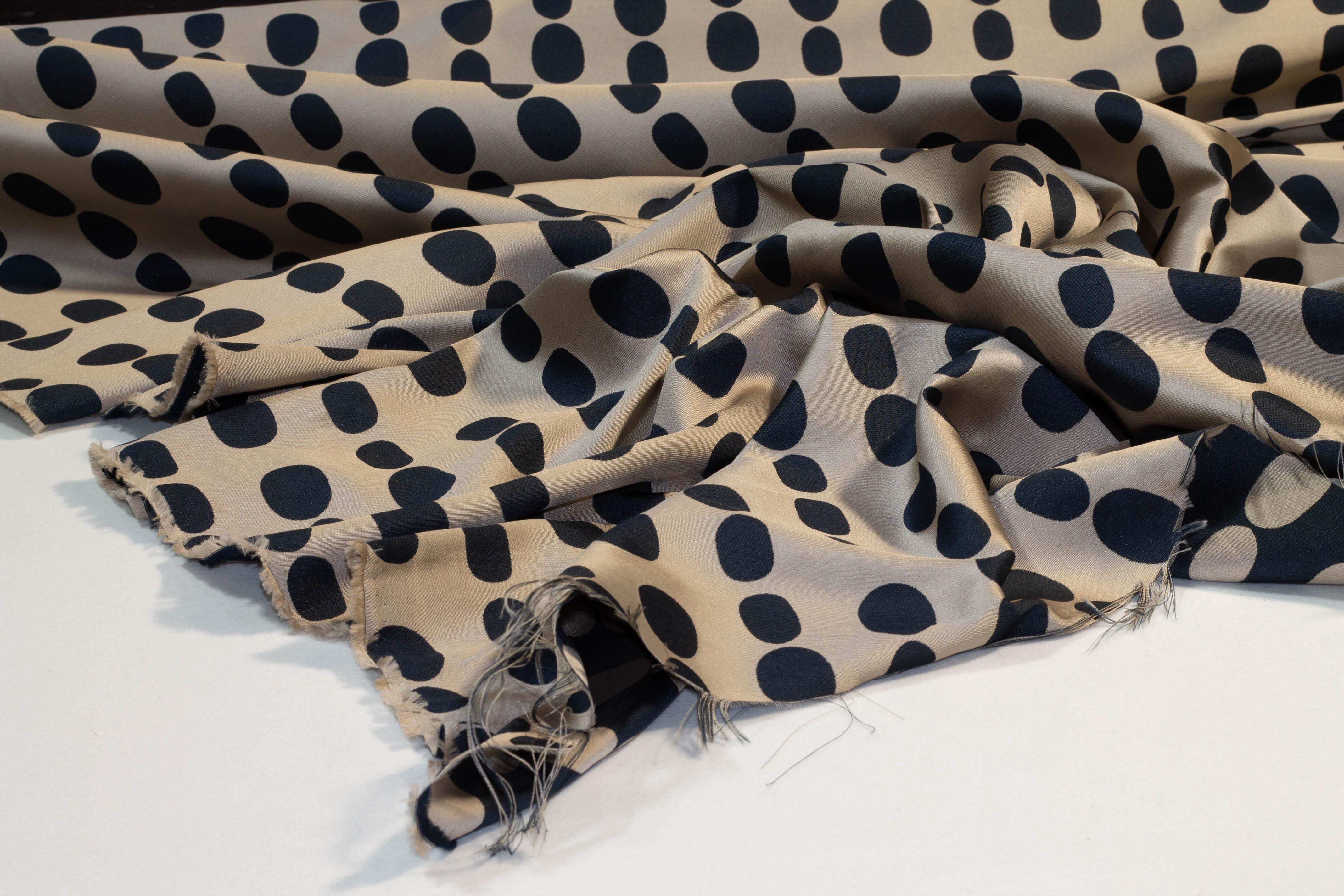 Navy and Taupe Double Faced Dotted Jacquard - Prime Fabrics