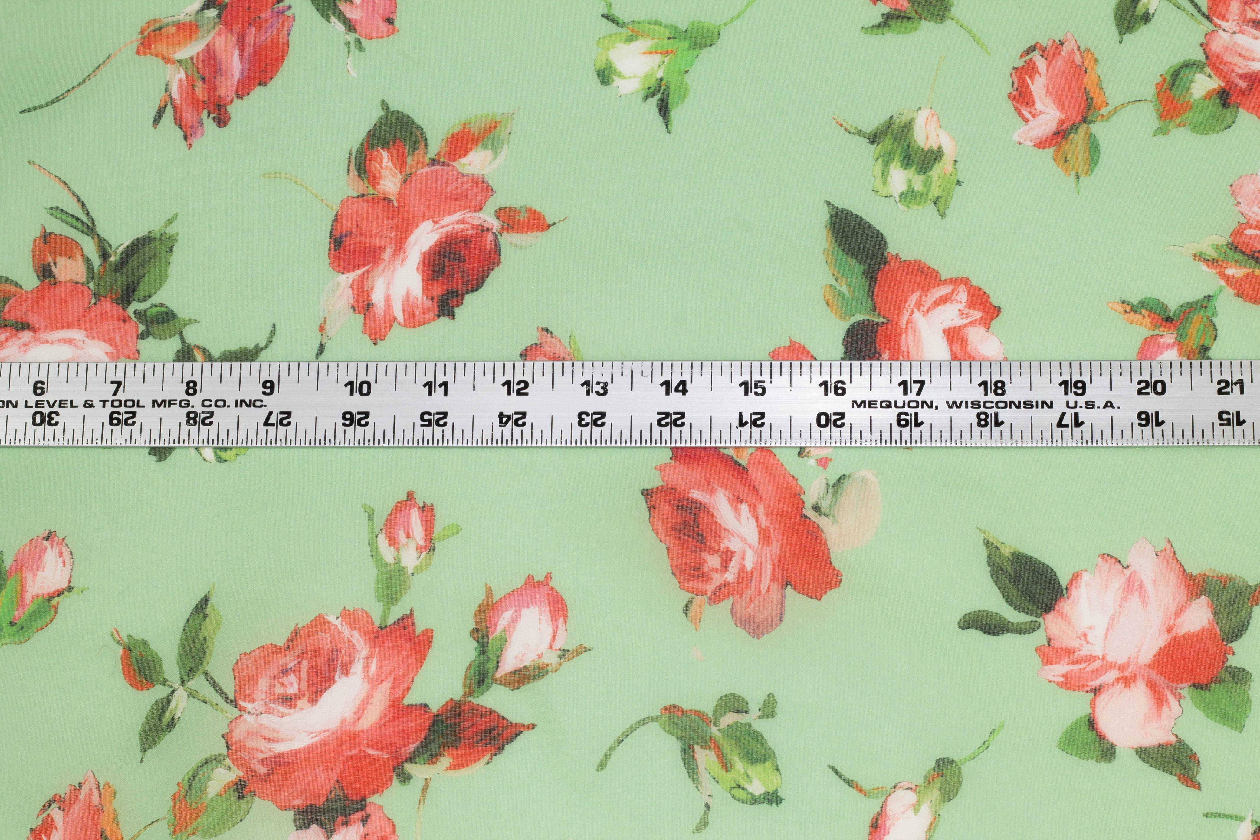 Green and Red Floral Silk Organza - Prime Fabrics