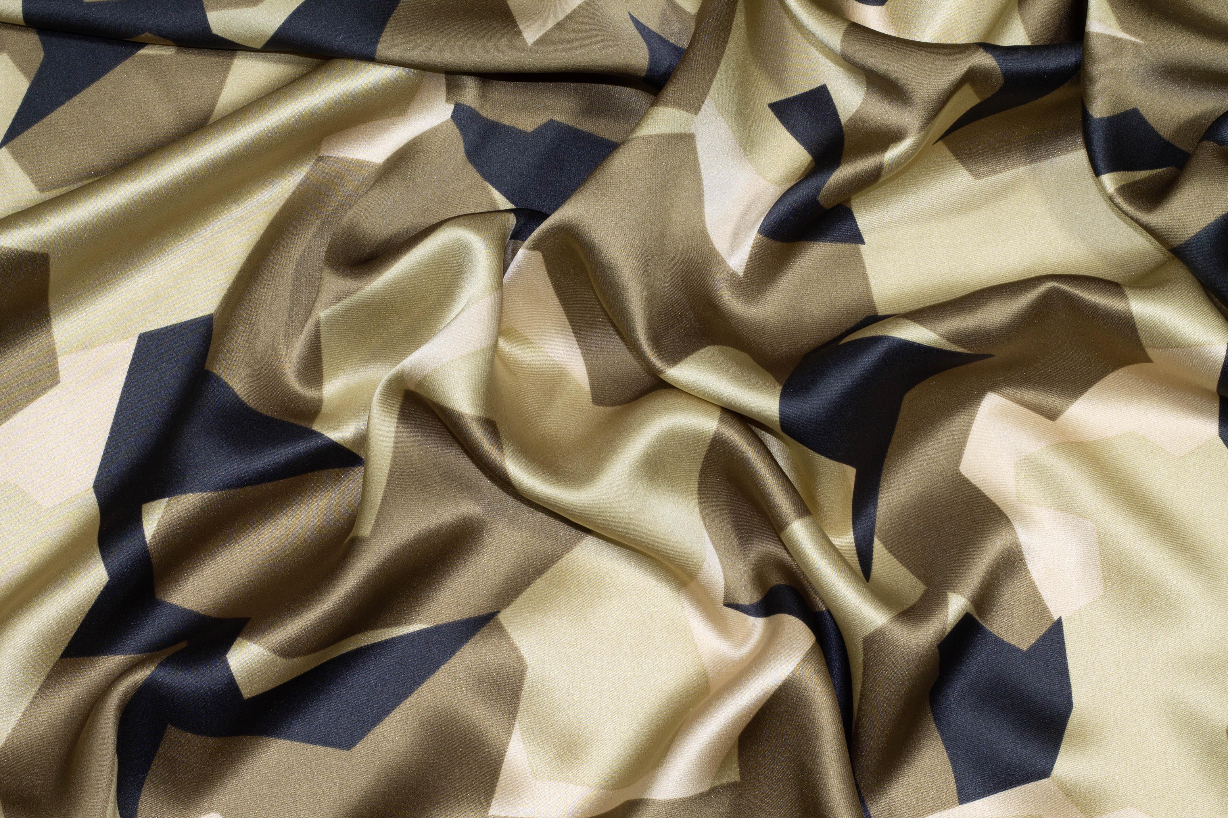 Khaki Camouflage Silk Charmeuse - Prime Fabrics