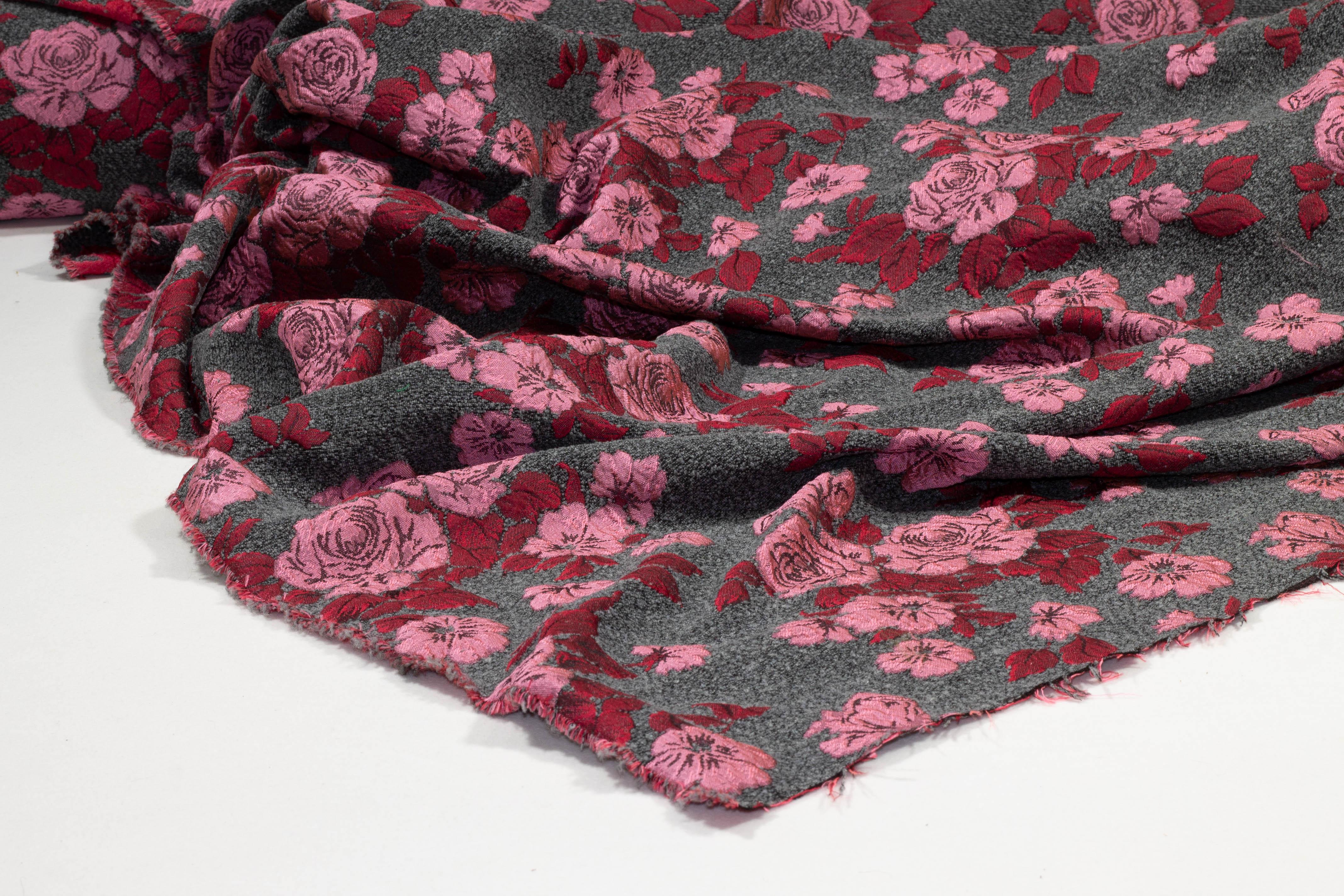 Pink, Red, and Gray Floral Brocade - Prime Fabrics