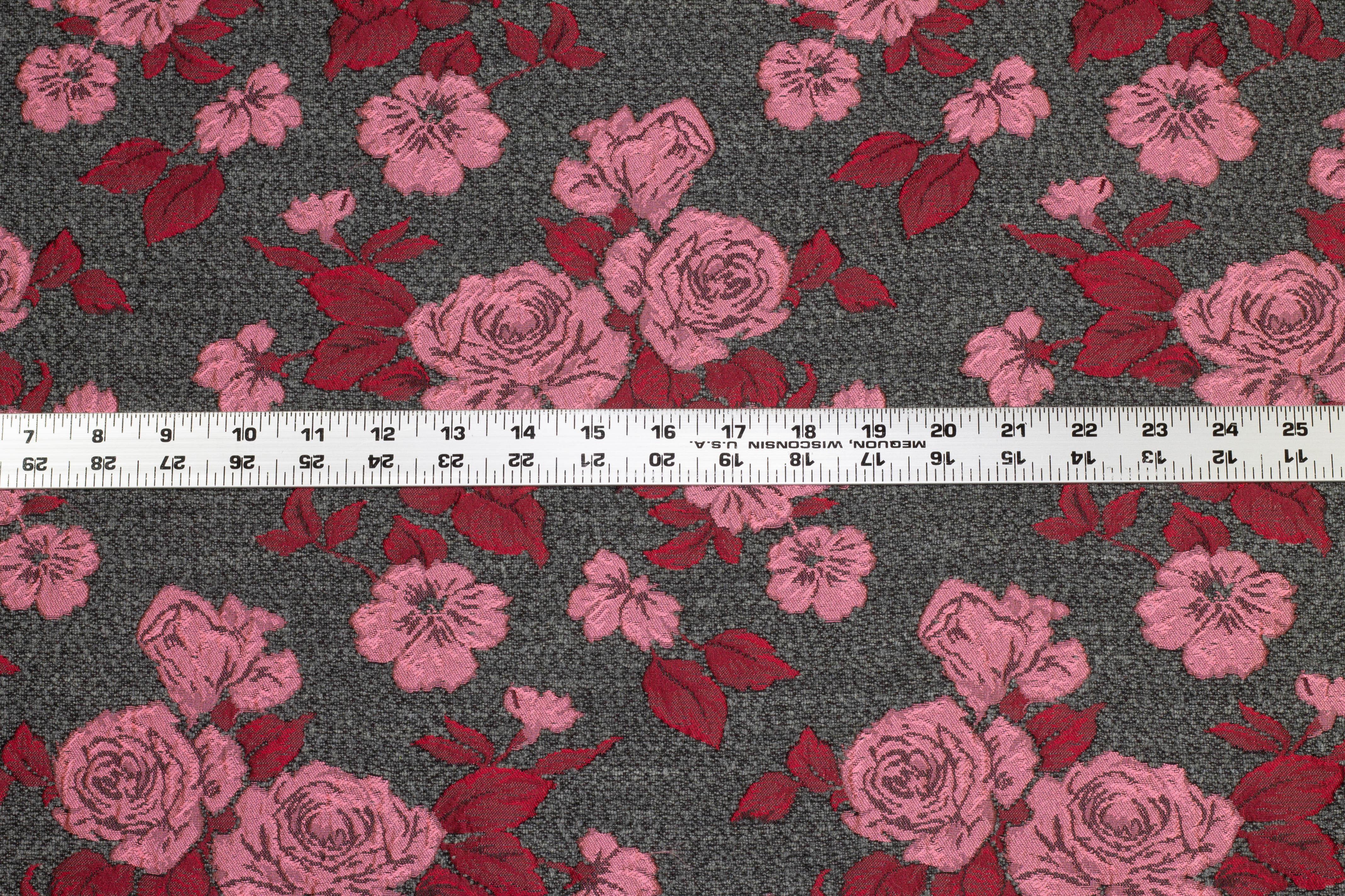Pink, Red, and Gray Floral Brocade - Prime Fabrics