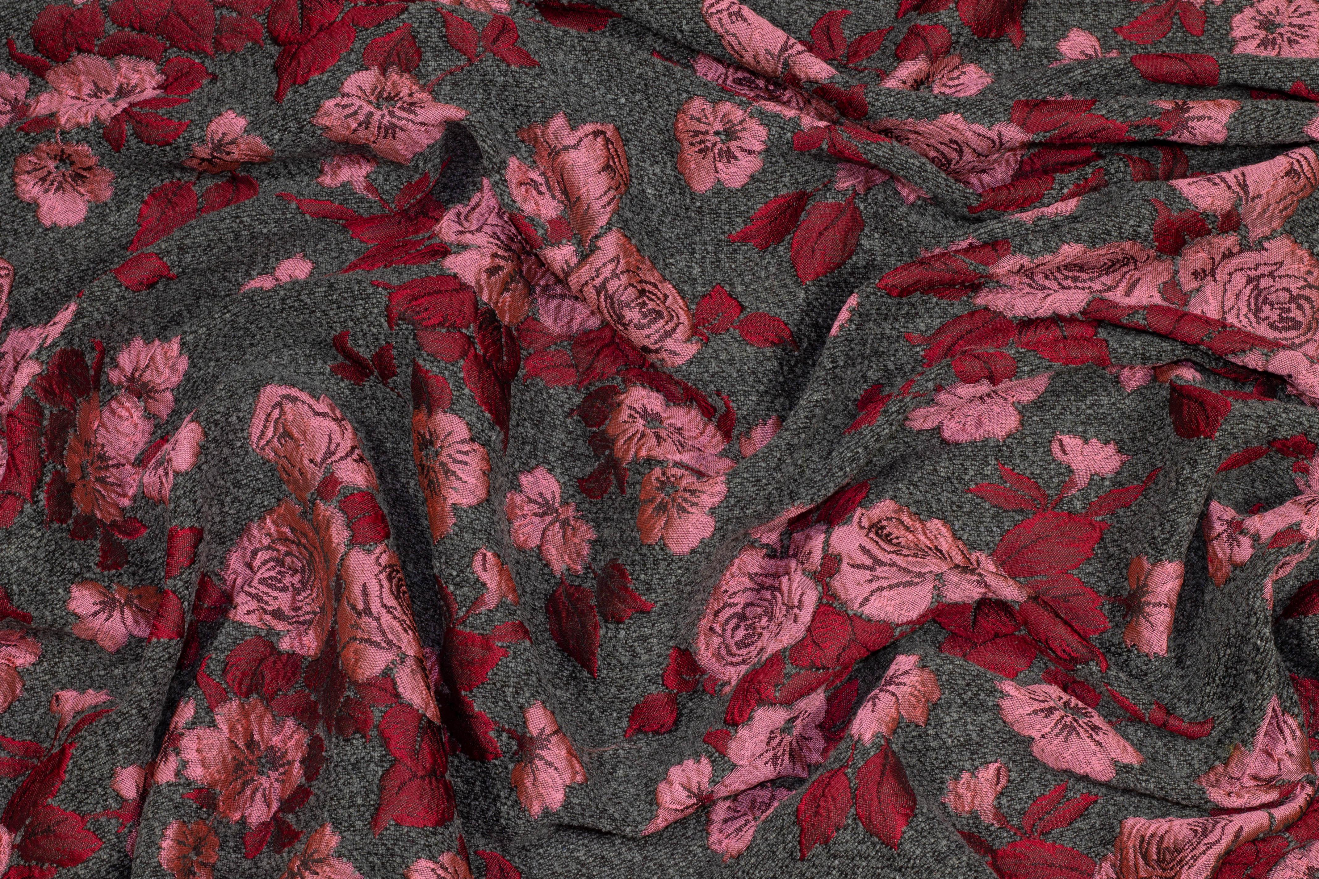 Pink, Red, and Gray Floral Brocade - Prime Fabrics