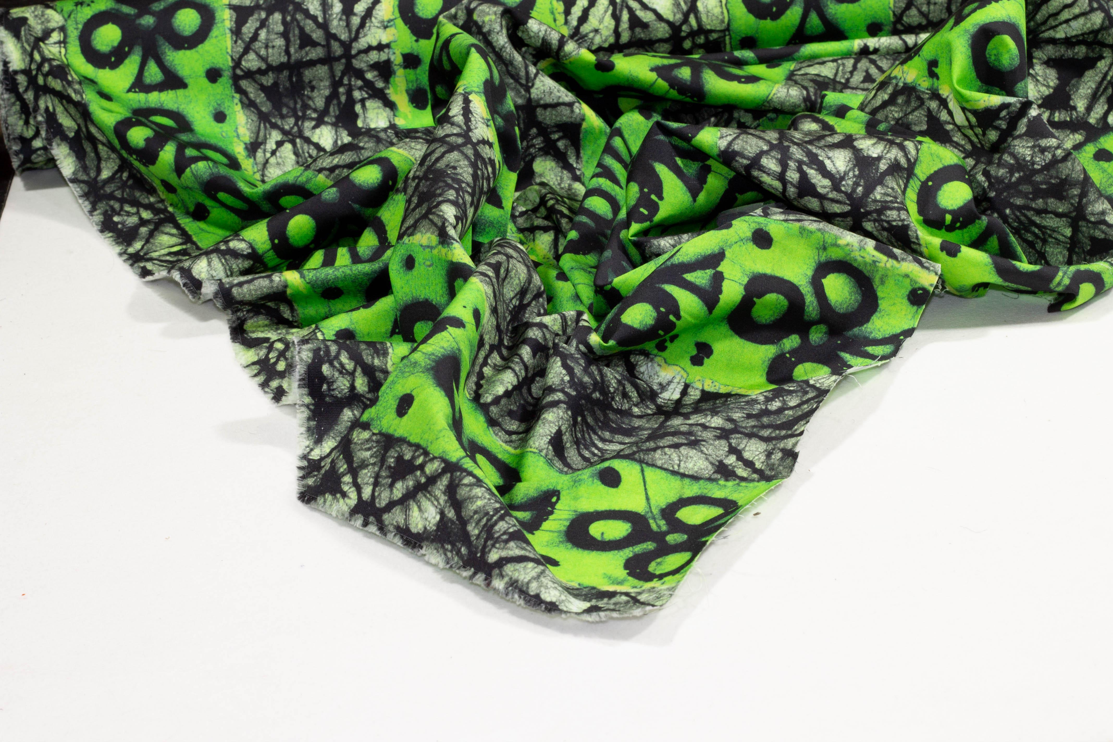 Green, Gray, and Black Abstract Stretch Cotton - Prime Fabrics