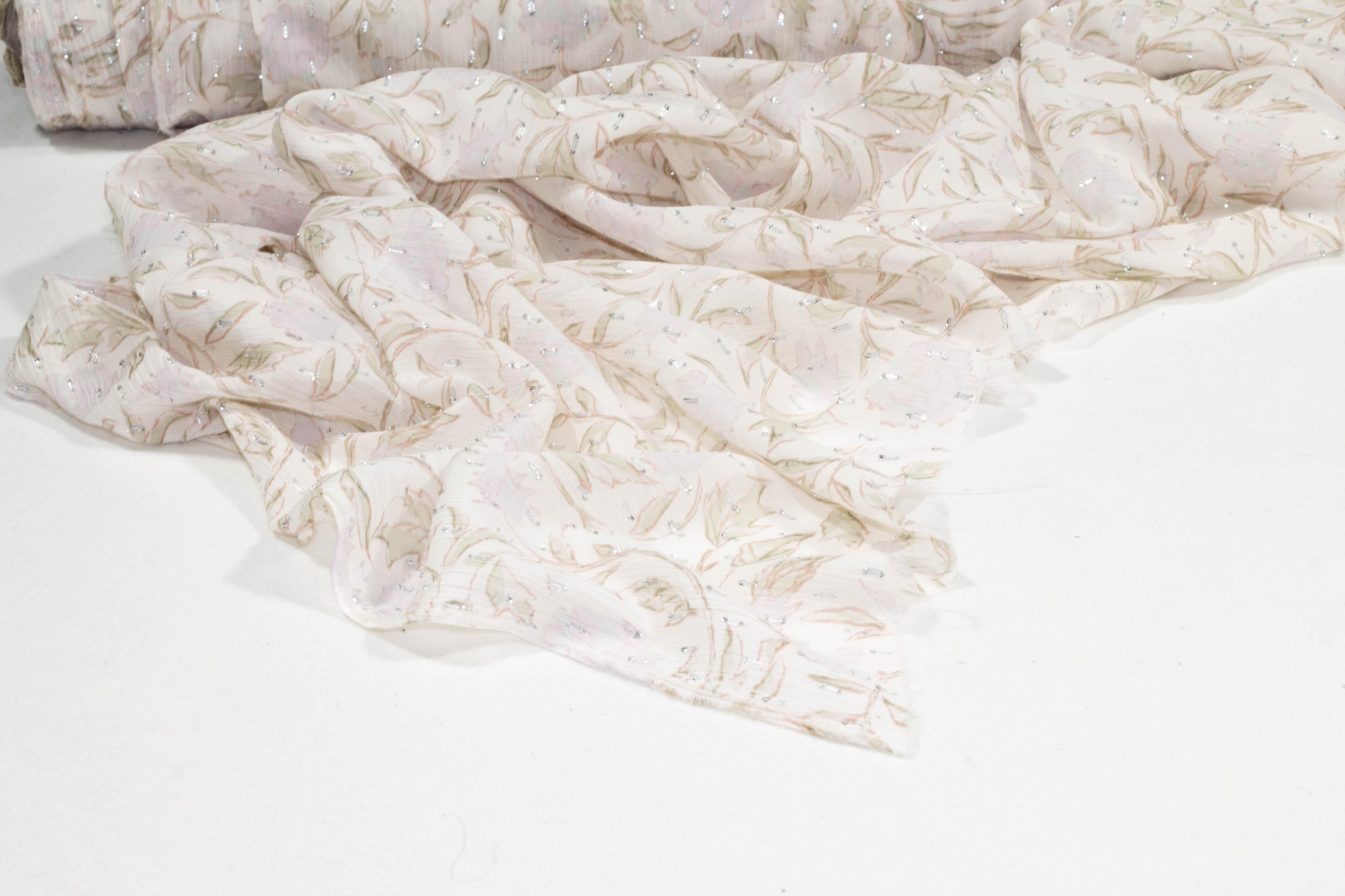 Floral Metallic Crushed Silk Chiffon - Prime Fabrics