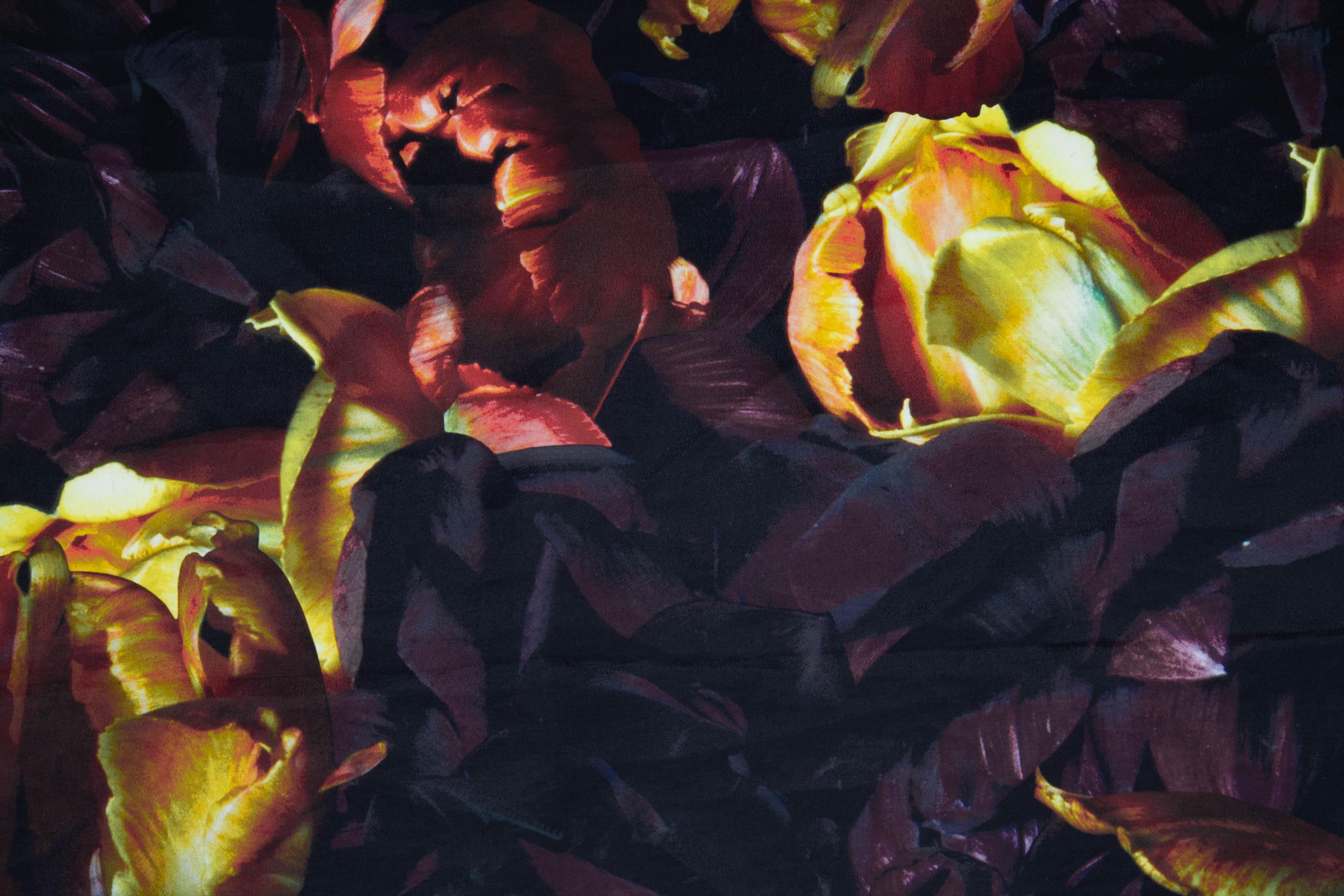 Dark Floral French Polyester - Yellow, Orange, Purple - Prime Fabrics