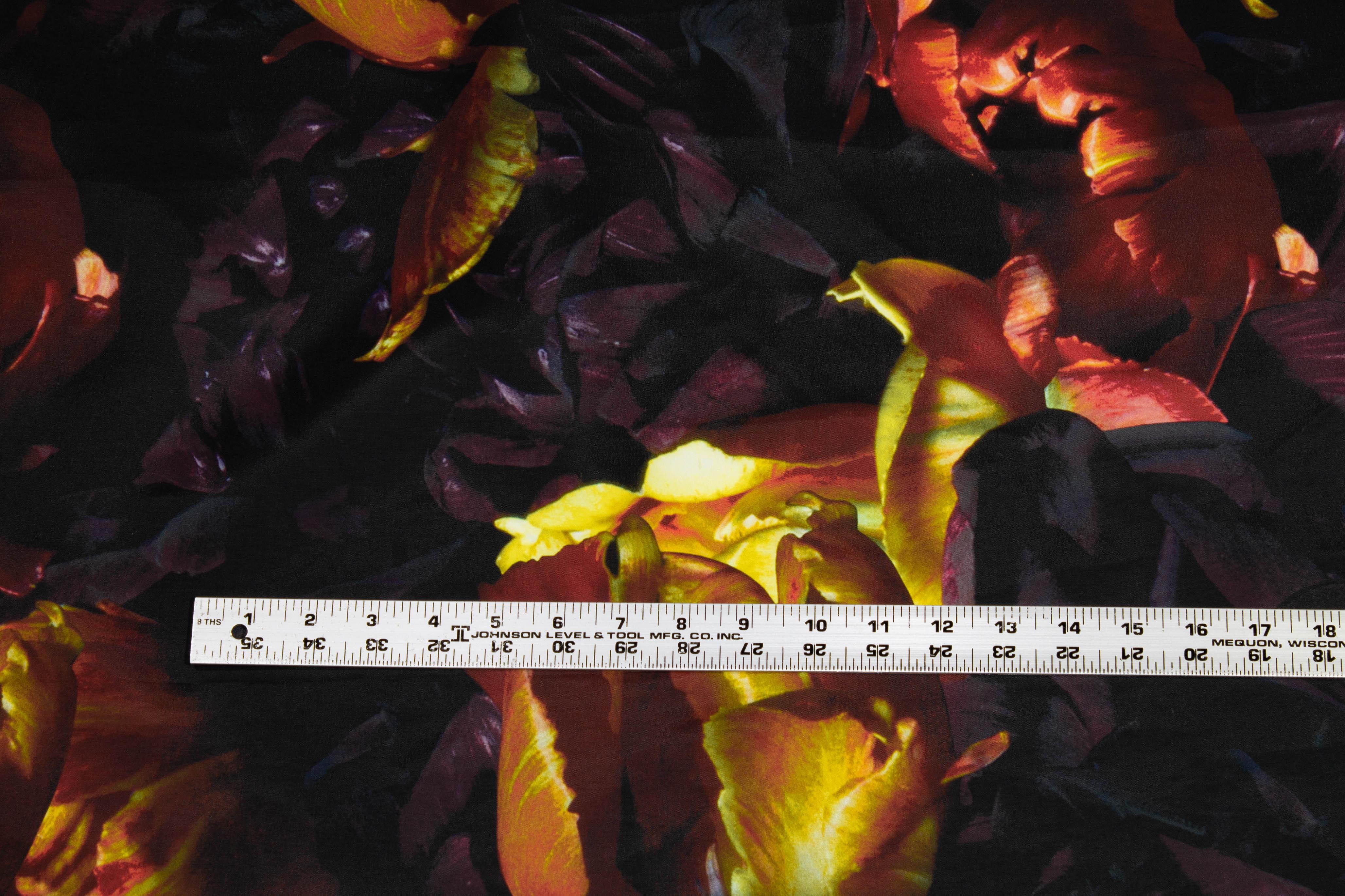 Dark Floral French Polyester - Yellow, Orange, Purple - Prime Fabrics