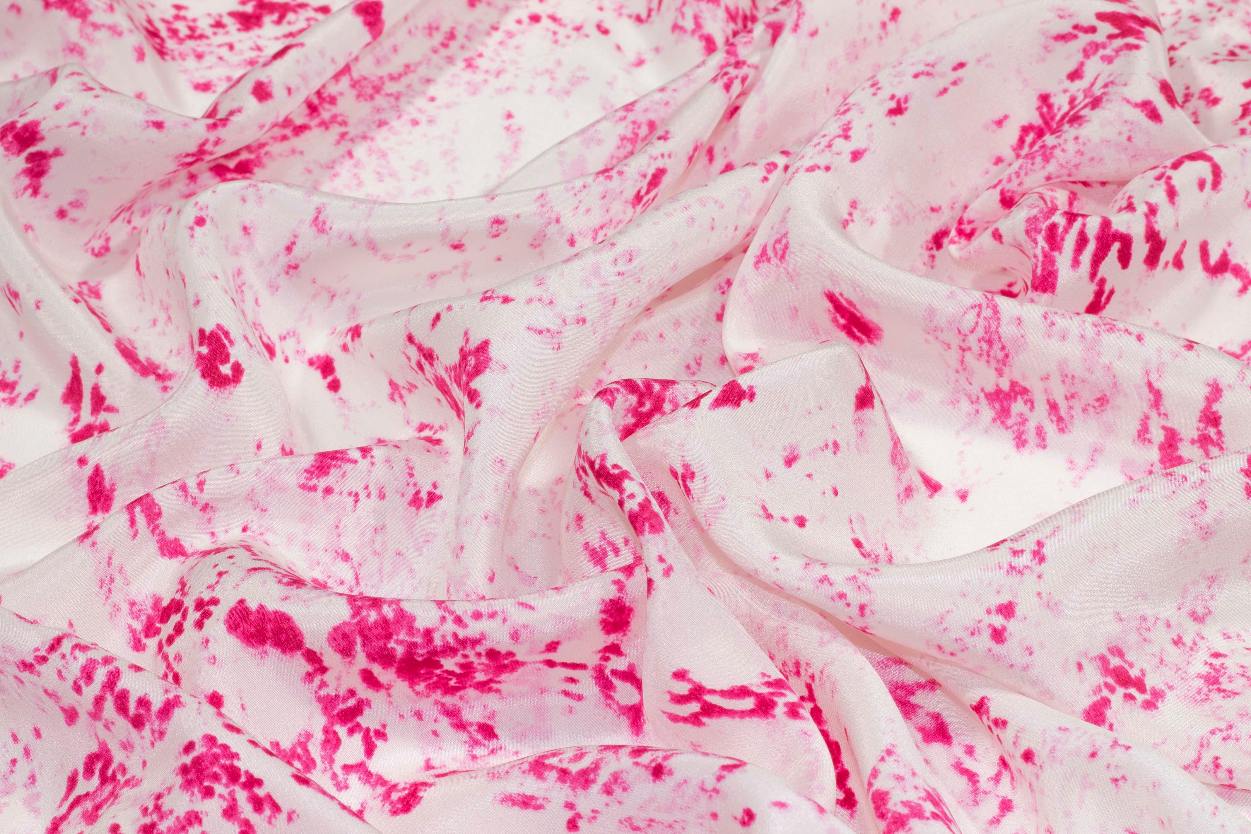 Abstract Pink and White Silk Crepe De Chine - Prime Fabrics