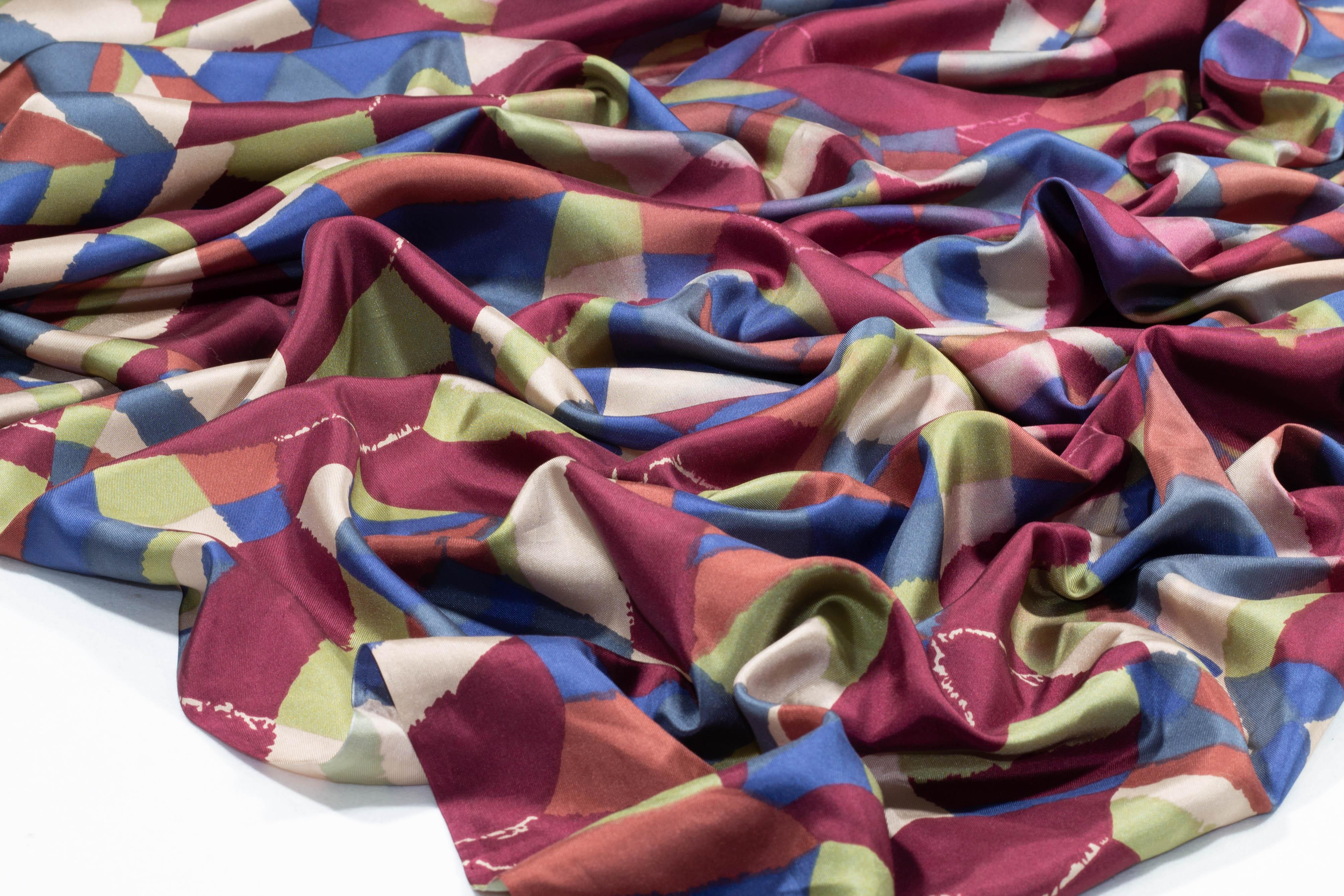 Multicolor Geometric Silk Charmeuse - Prime Fabrics
