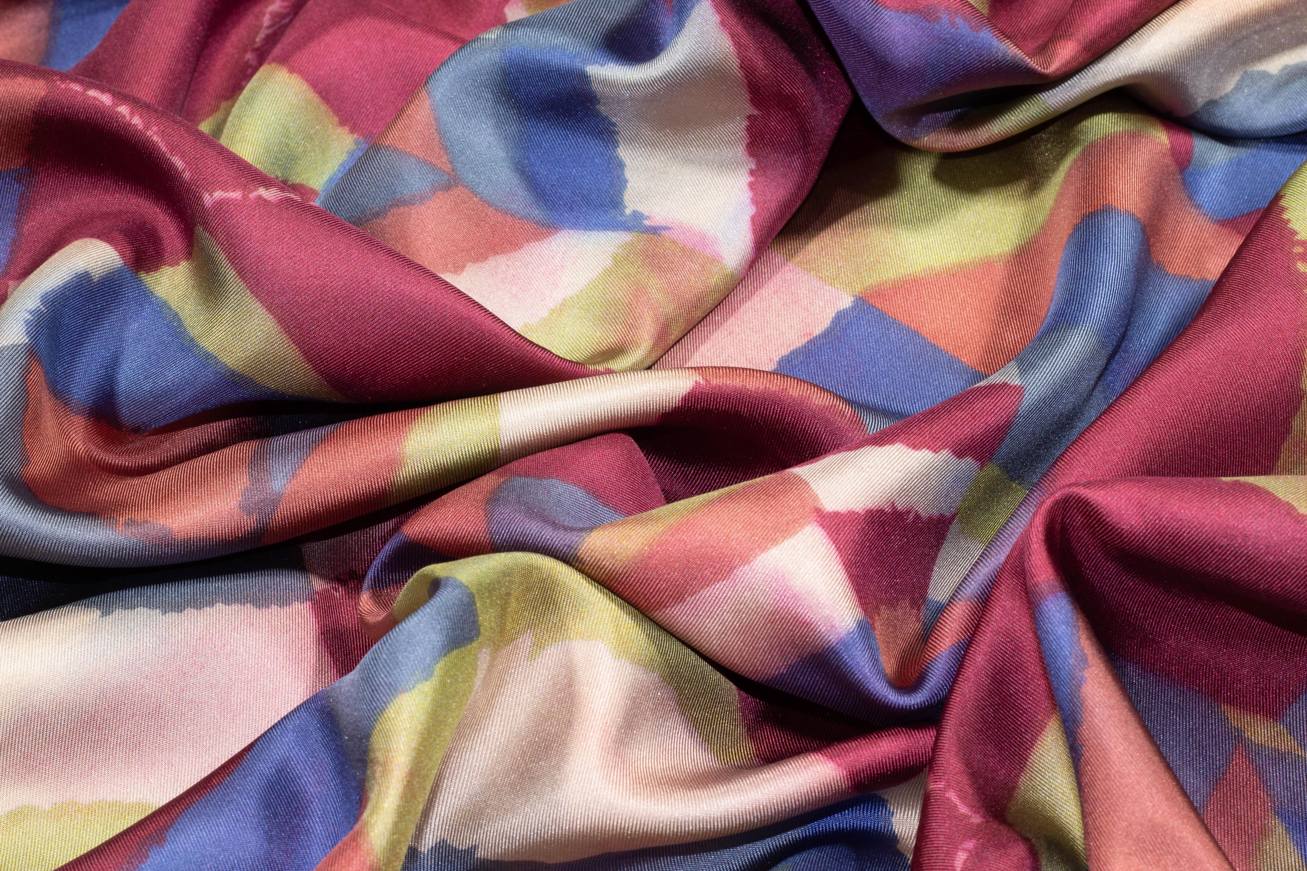Multicolor Geometric Silk Charmeuse - Prime Fabrics