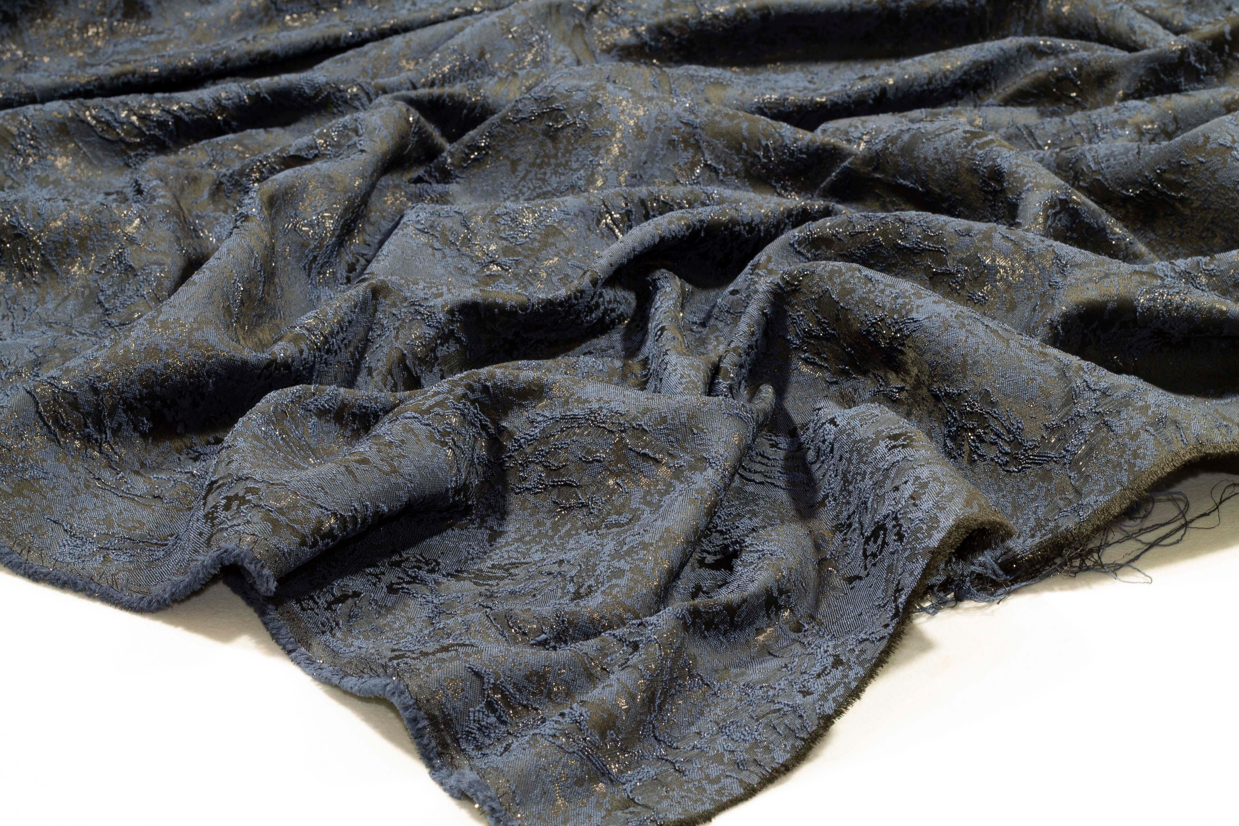 Navy Metallic Brocade - Prime Fabrics