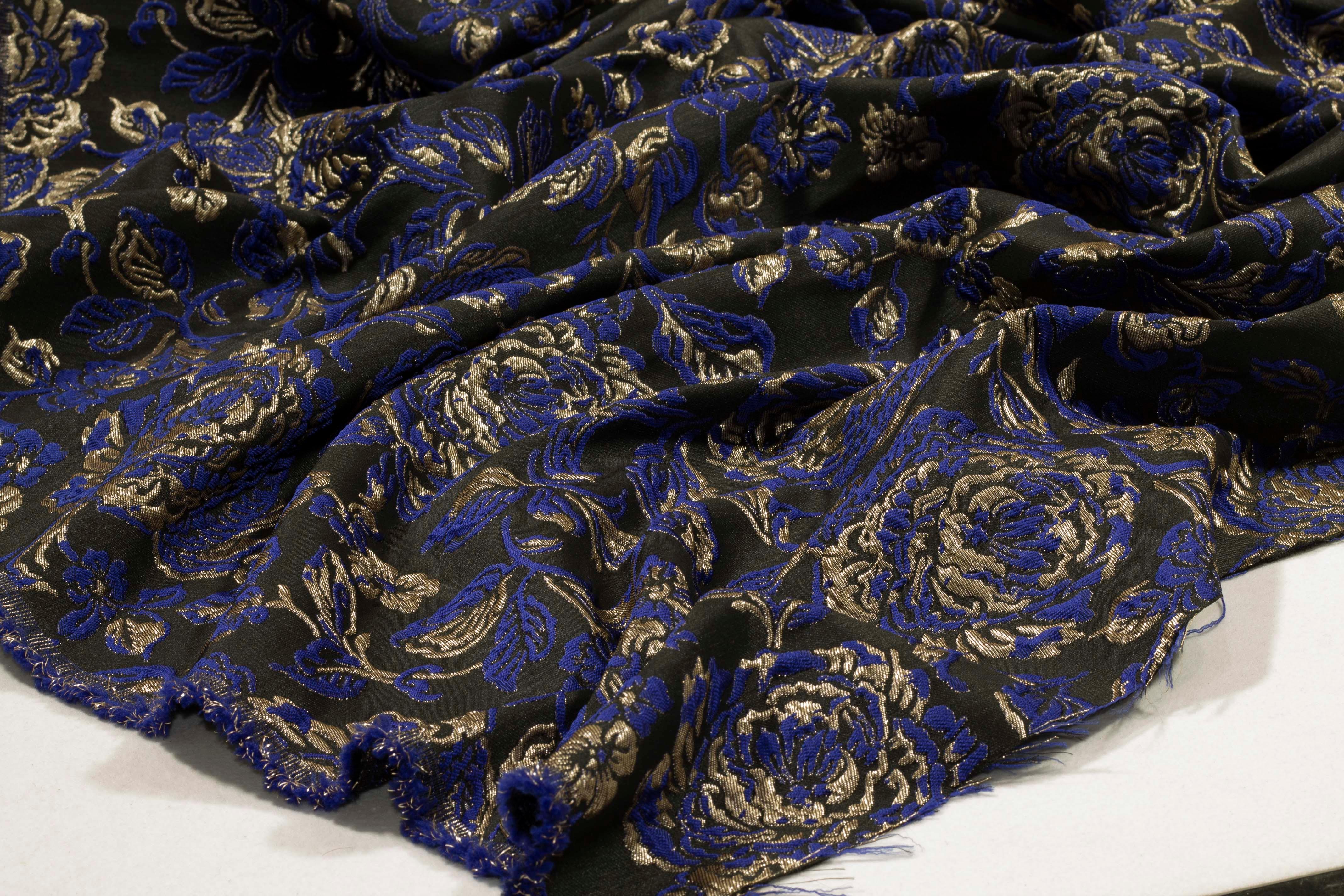 Royal Blue Metallic Floral Brocade - Prime Fabrics