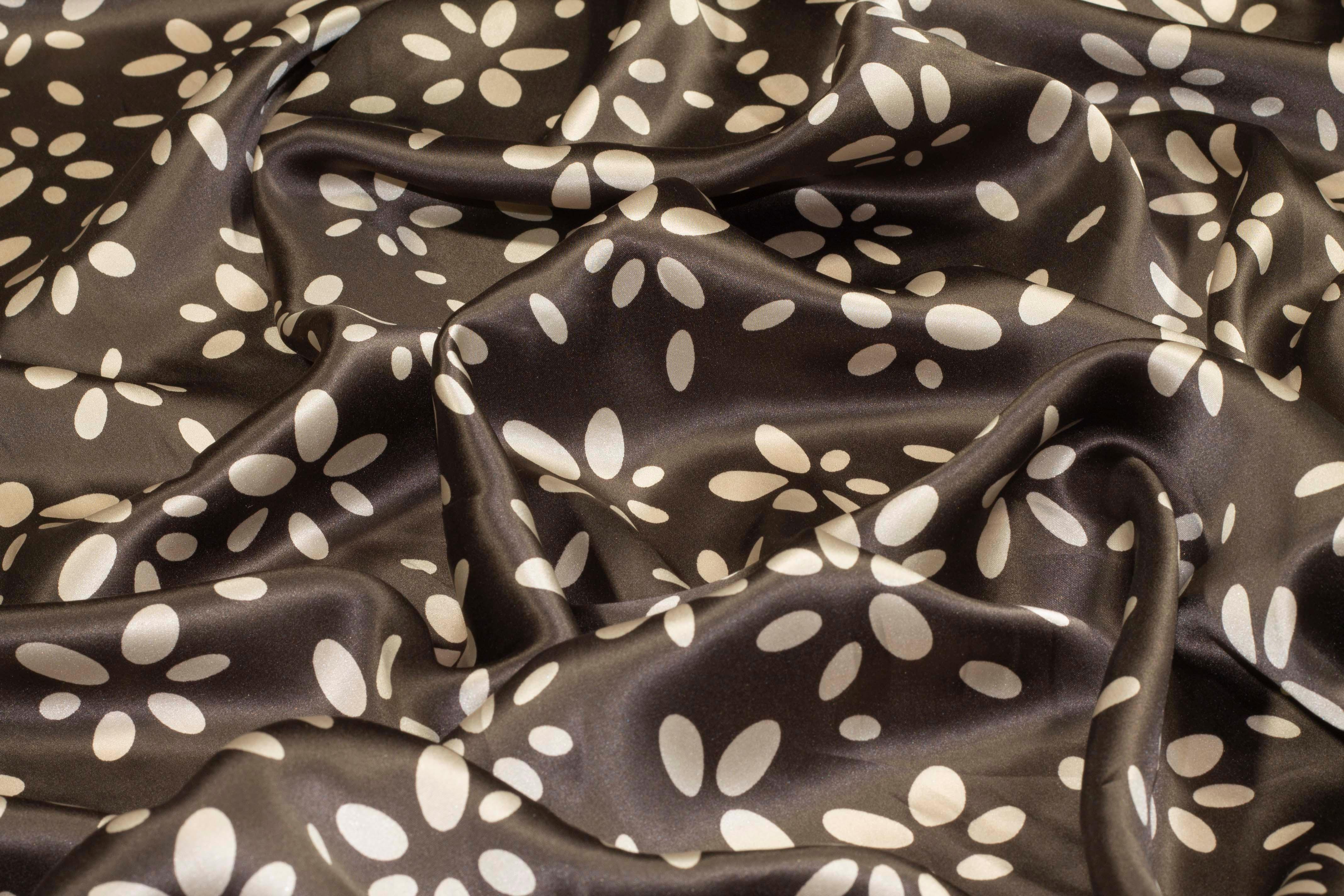Gray and Taupe Floral Silk Charmeuse - Prime Fabrics