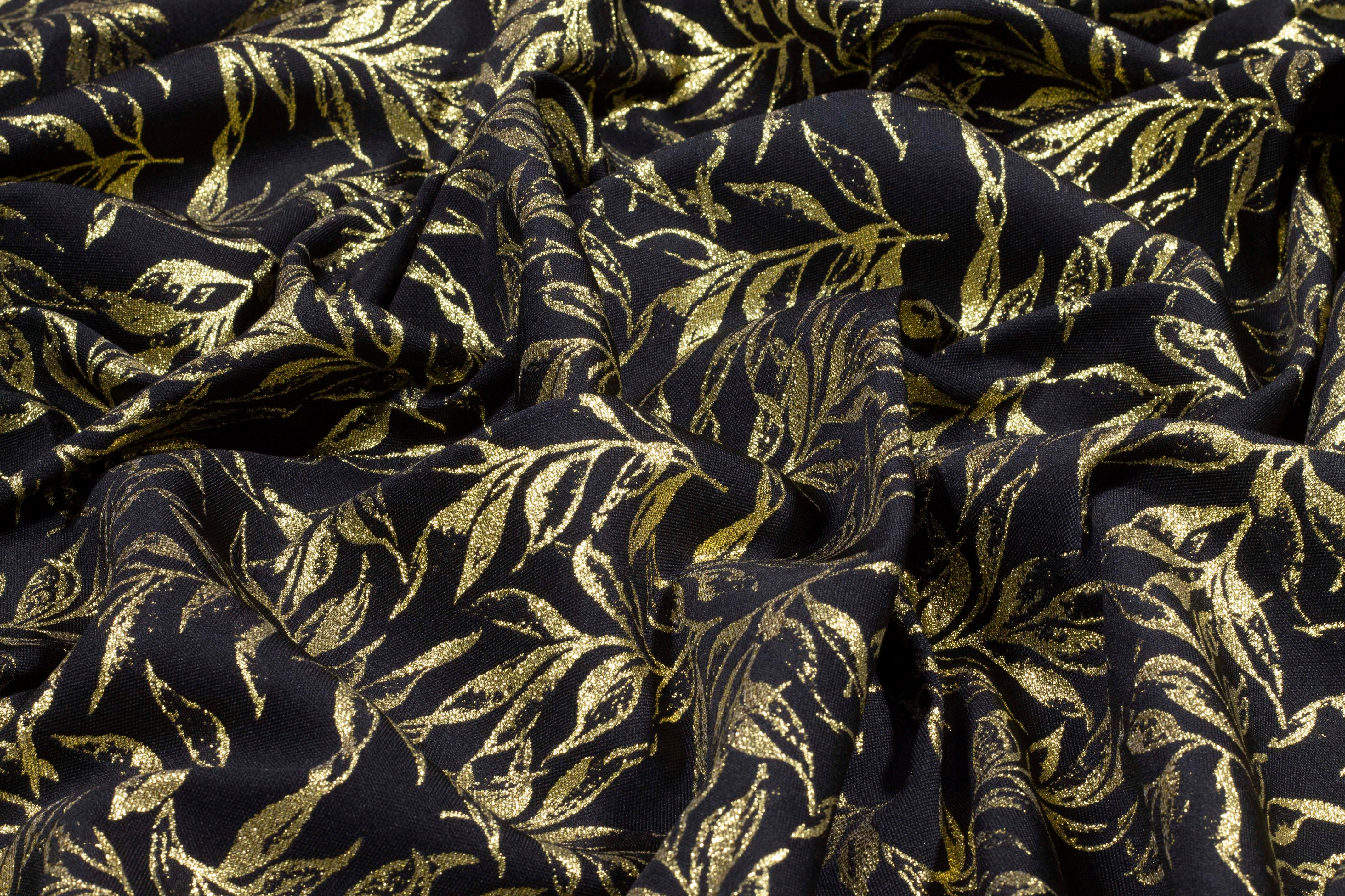Black and Gold Leaf Metallic Brocade - Prime Fabrics