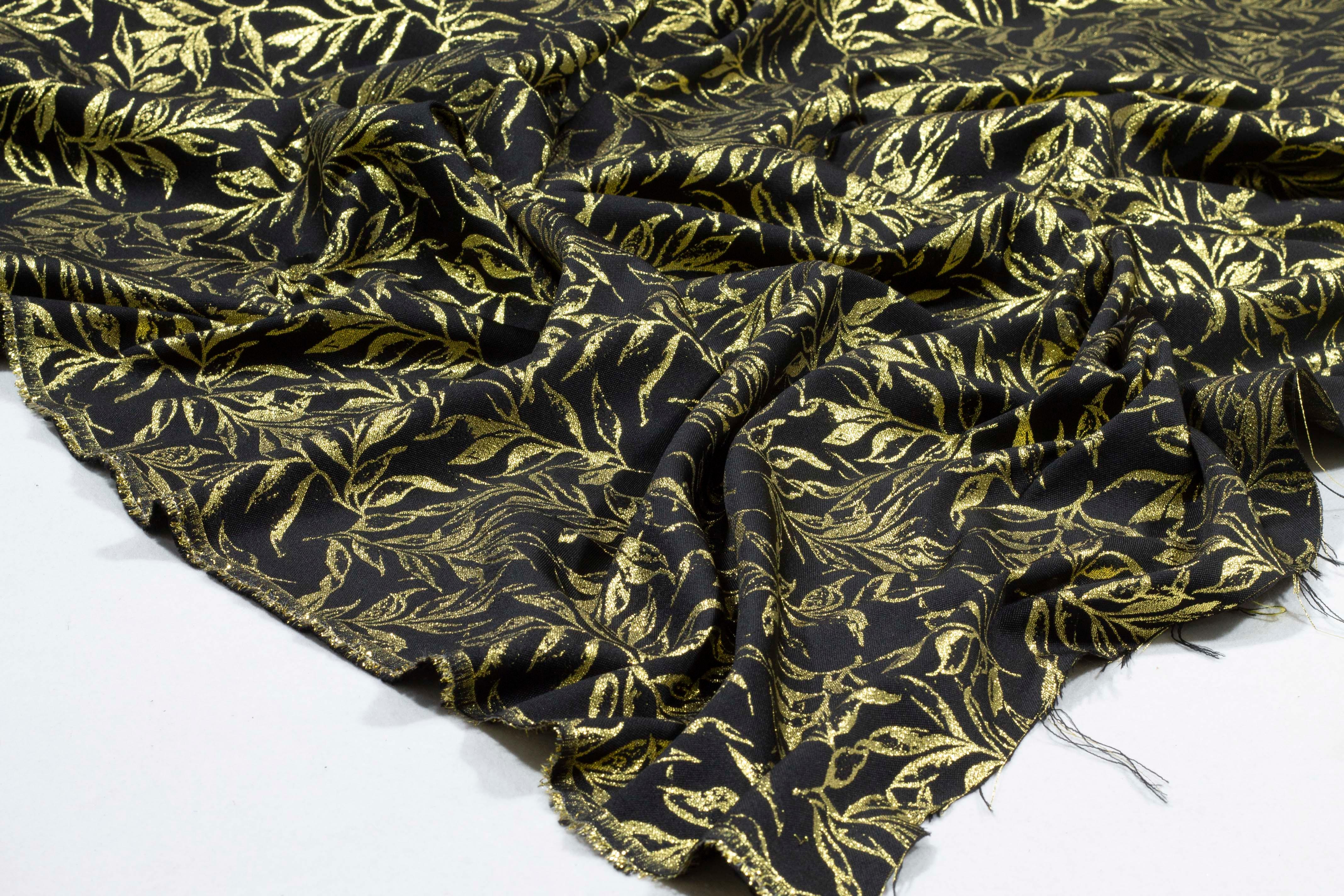 Black and Gold Leaf Metallic Brocade - Prime Fabrics