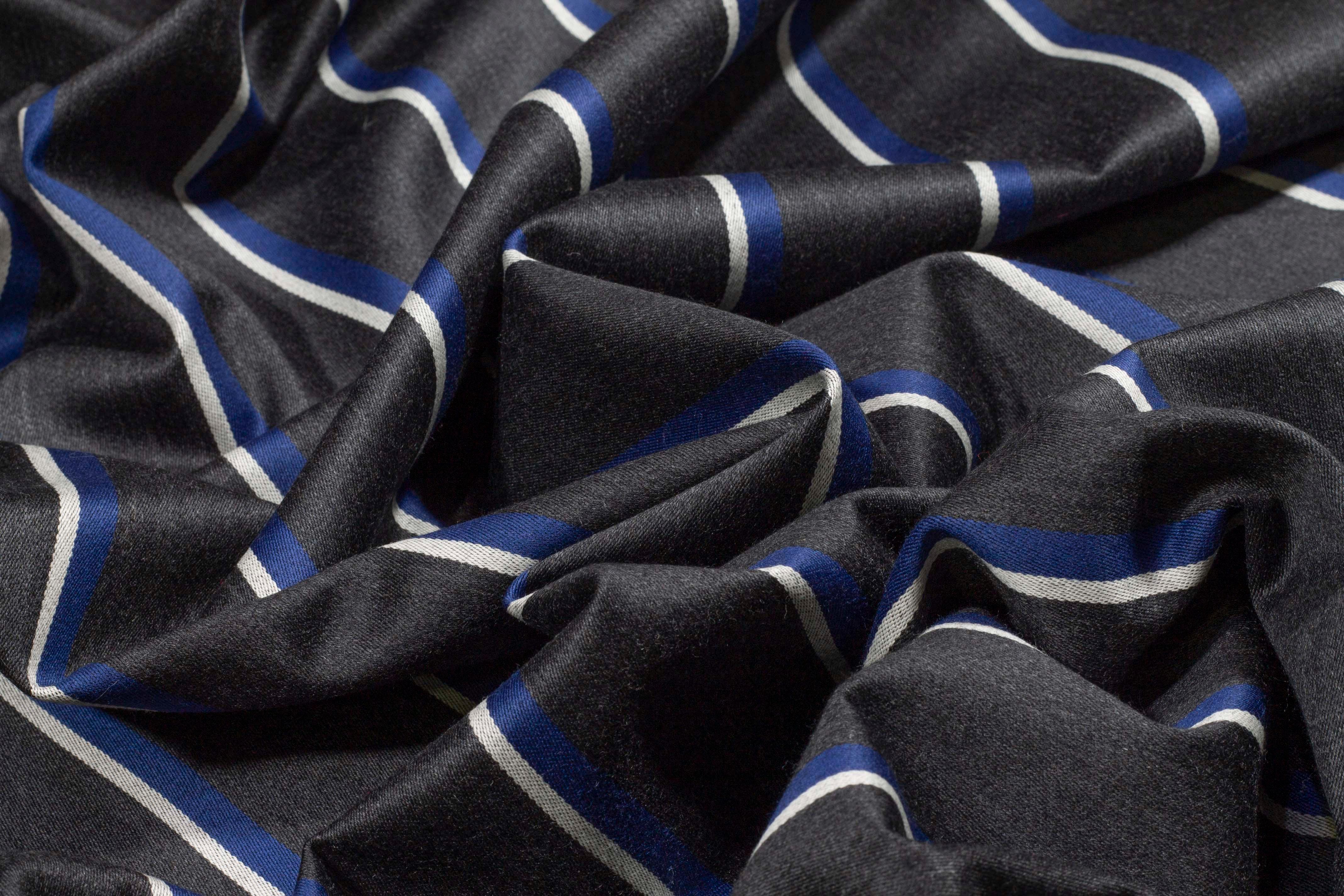 Gray, Blue and White Striped Italian Wool Suiting - Prime Fabrics