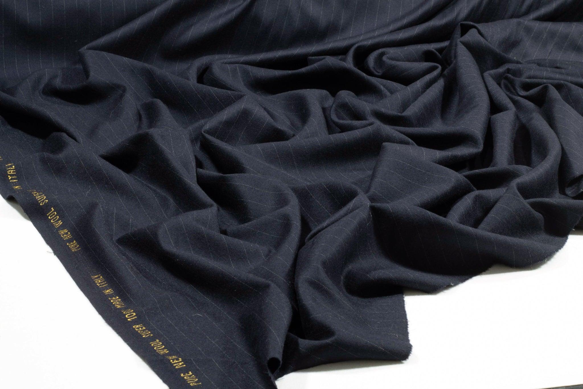 Navy Blue Striped Super 100's Italian Wool - Prime Fabrics