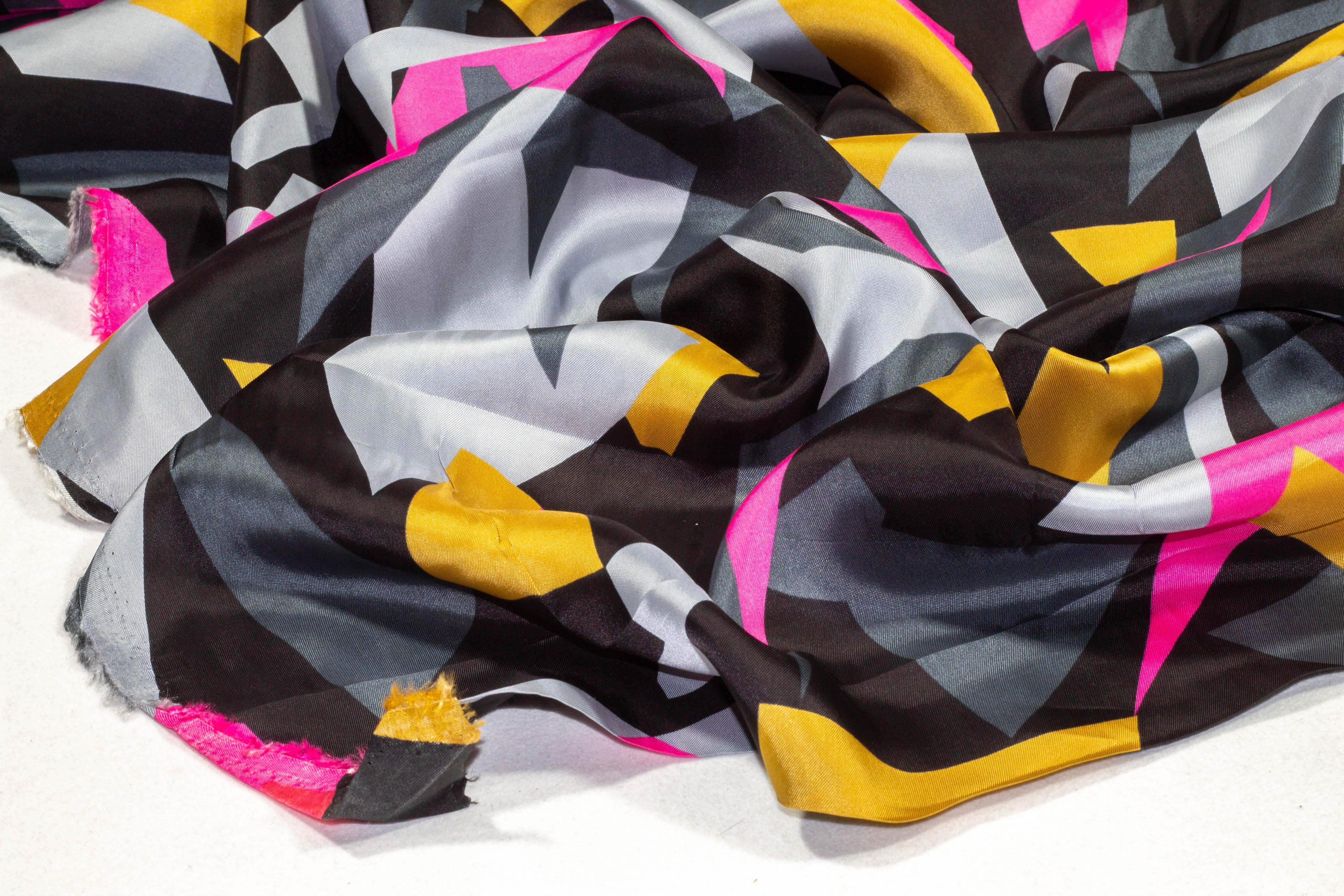 Multicolor Geometric Italian Viscose Twill - Prime Fabrics