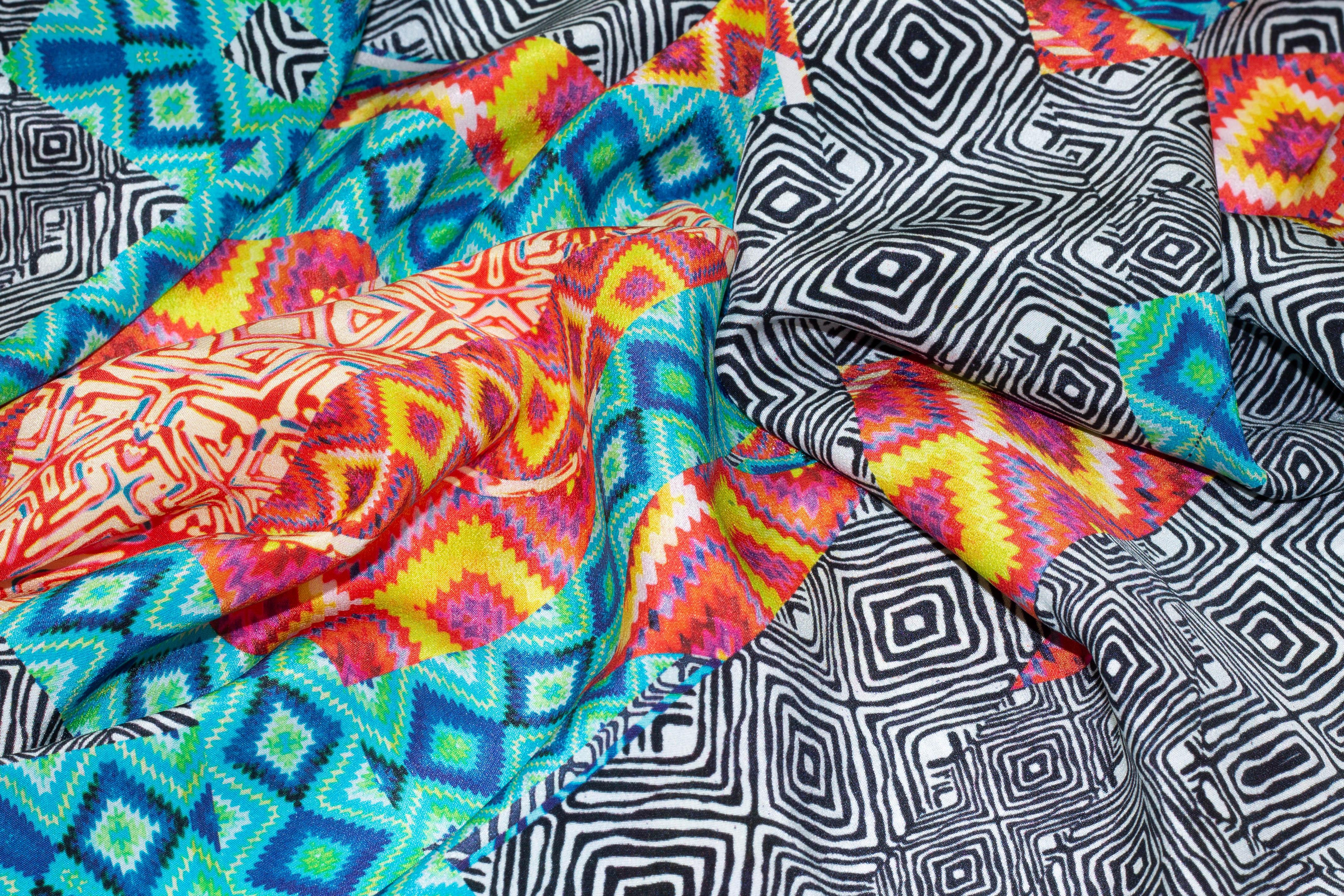 Multicolor Abstract Silk Crepe de Chine - Prime Fabrics
