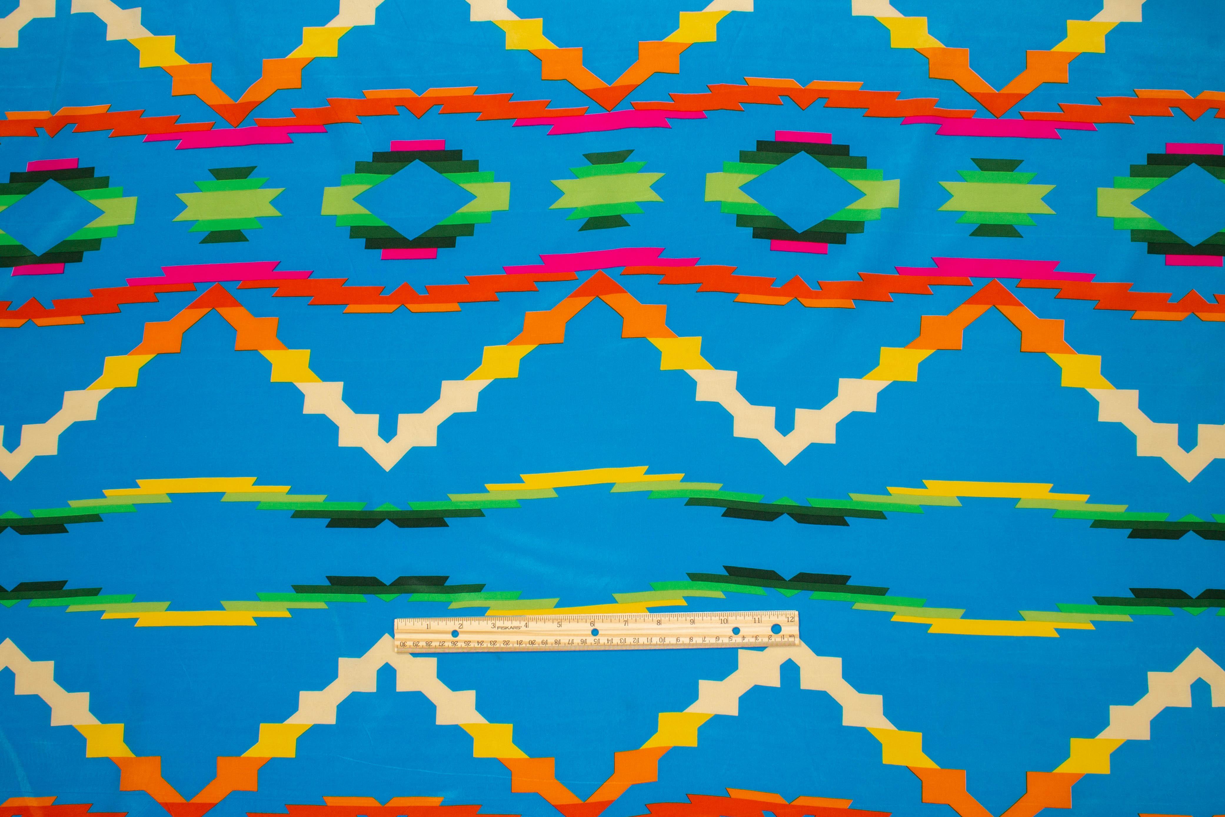 Multicolor Abstract Silk Crepe de Chine - Blue - Prime Fabrics