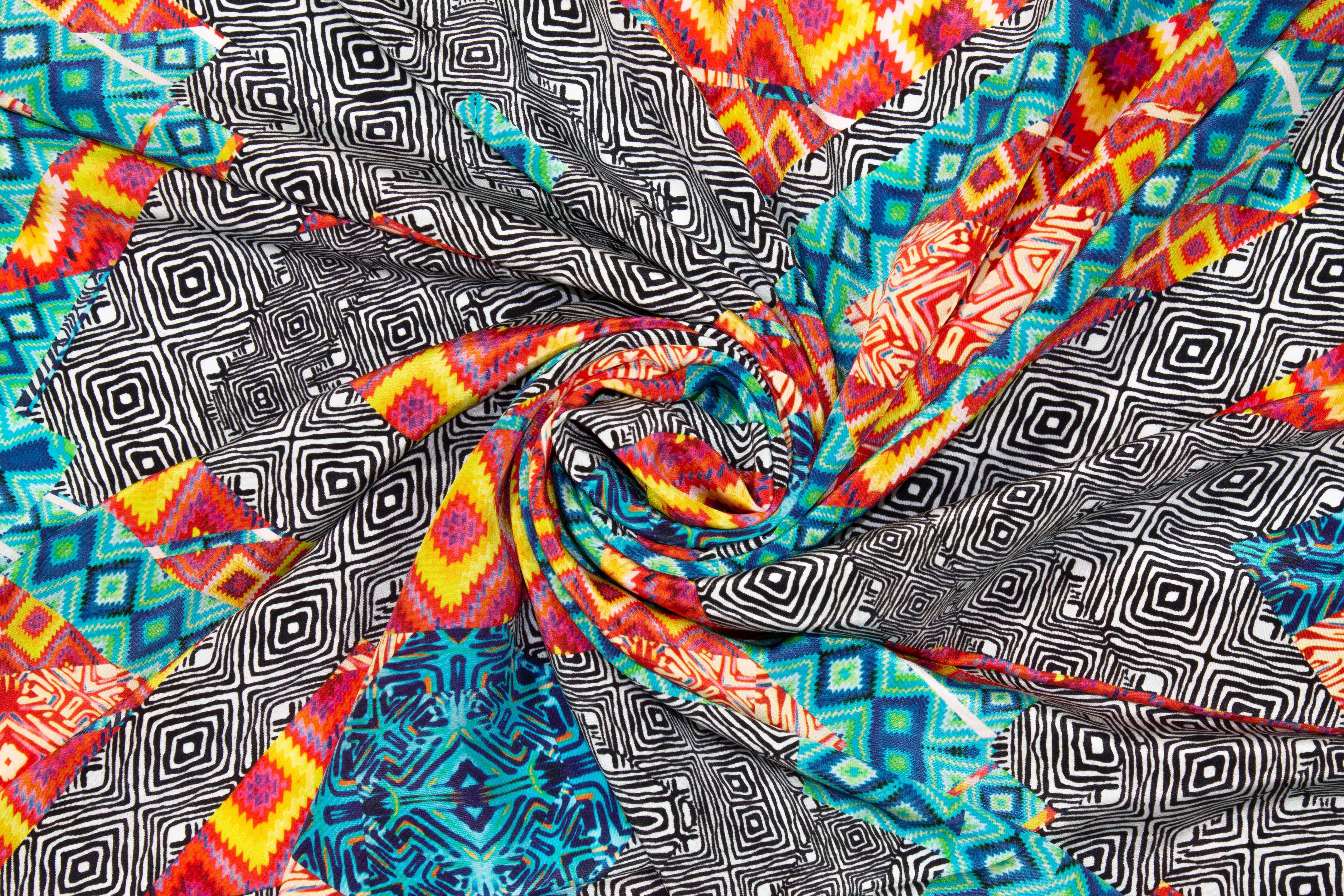 Multicolor Abstract Silk Crepe de Chine - Prime Fabrics