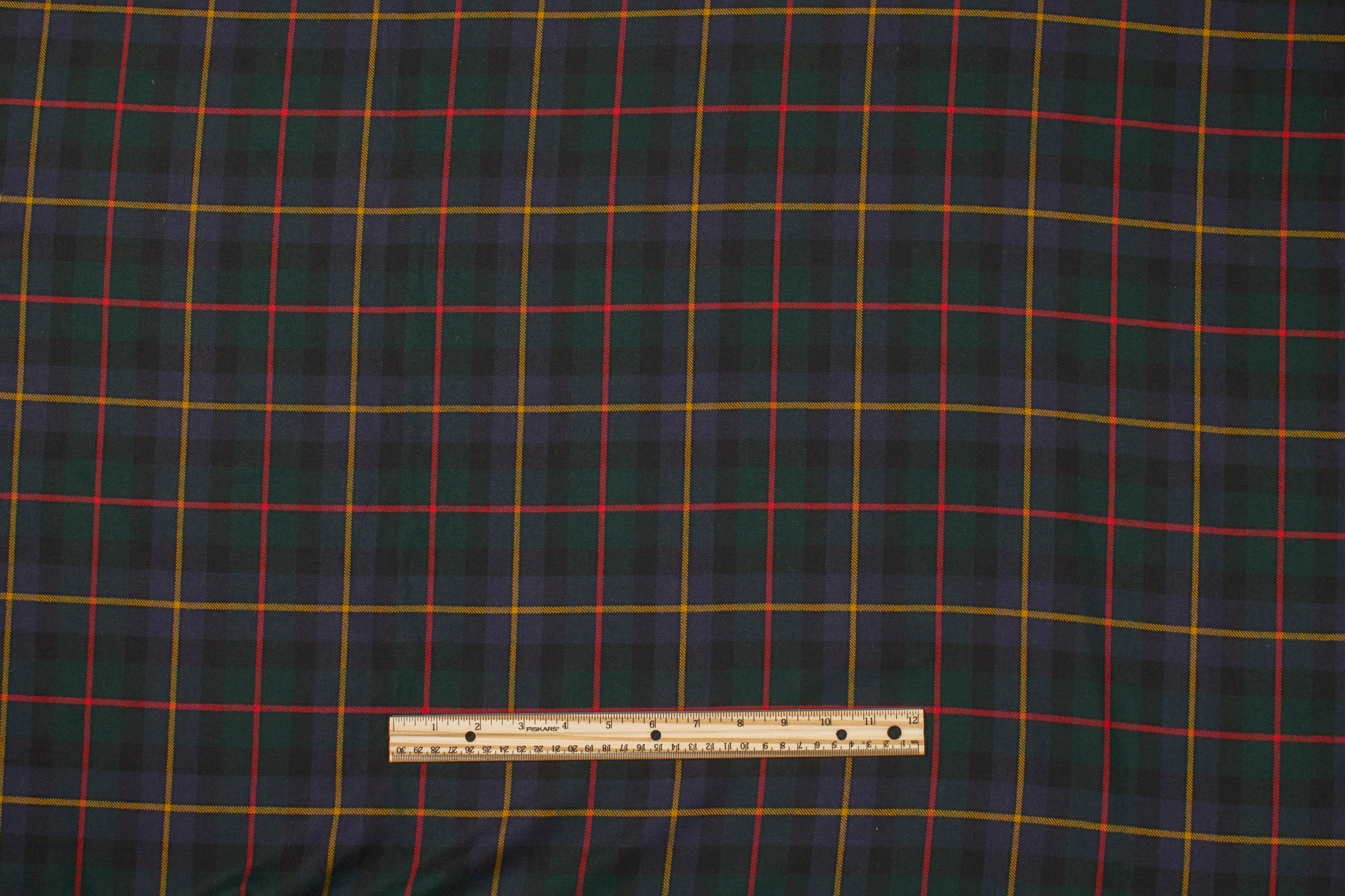 Plaid Italian Wool Suiting - Green, Red, Yellow, Navy - Prime Fabrics