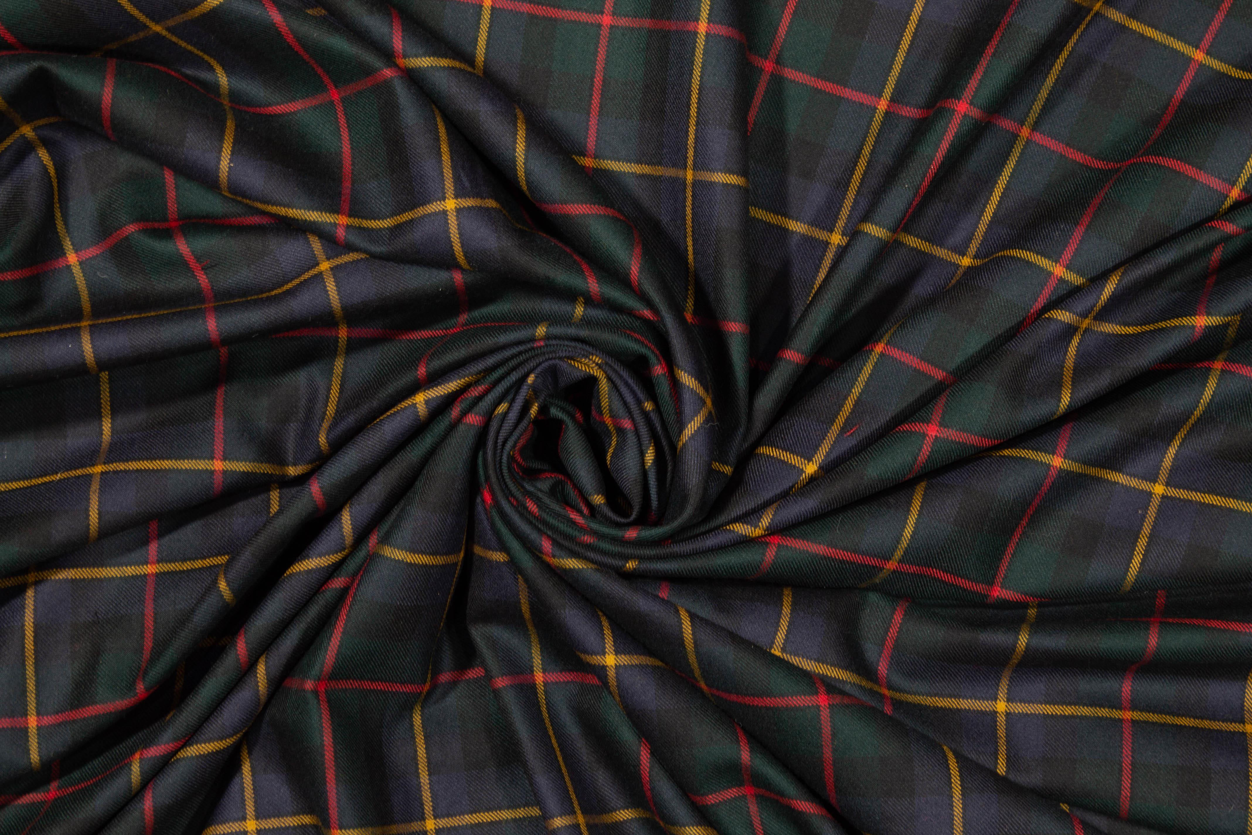 Plaid Italian Wool Suiting - Green, Red, Yellow, Navy - Prime Fabrics