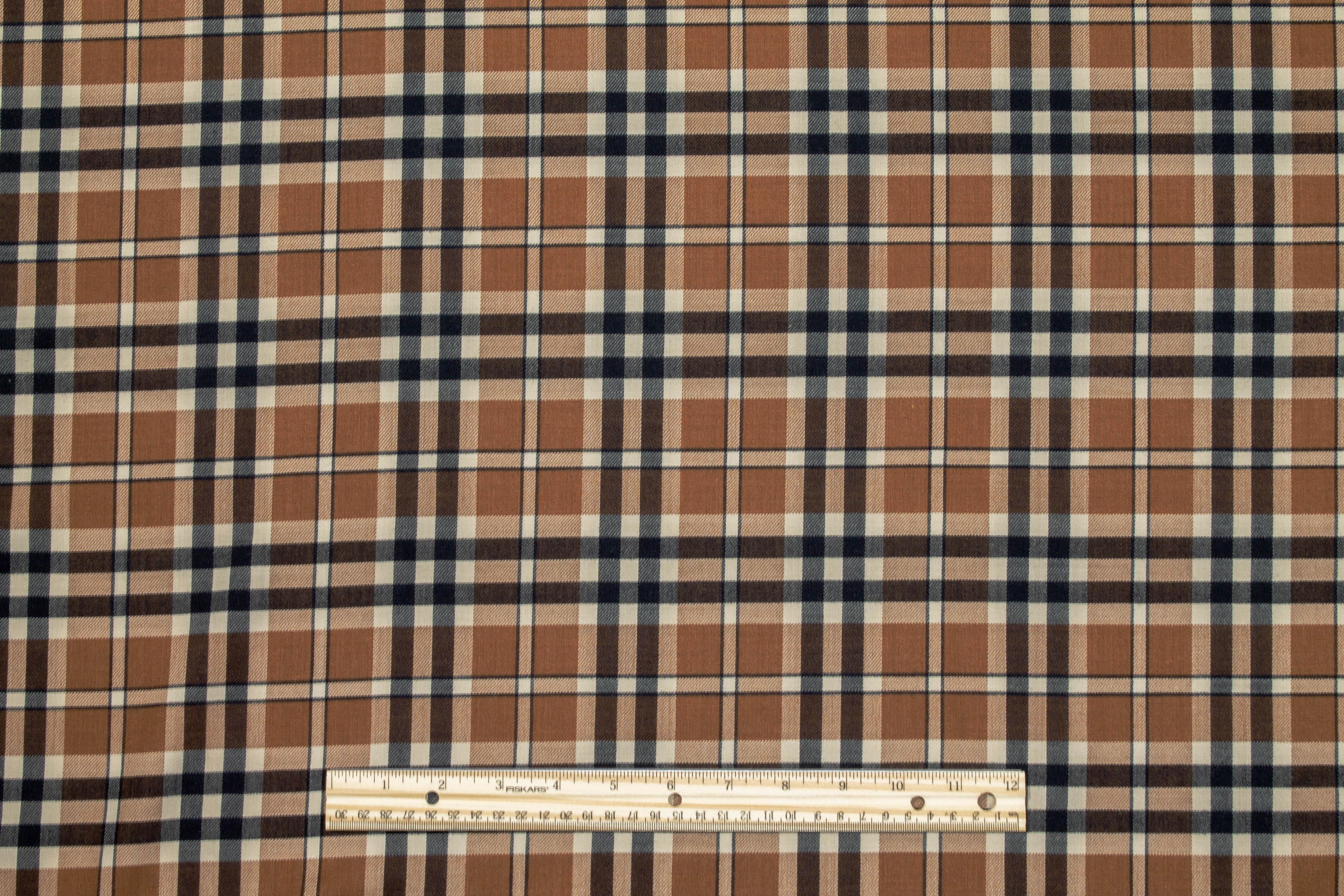 Brown Plaid Italian Wool Suiting - Prime Fabrics