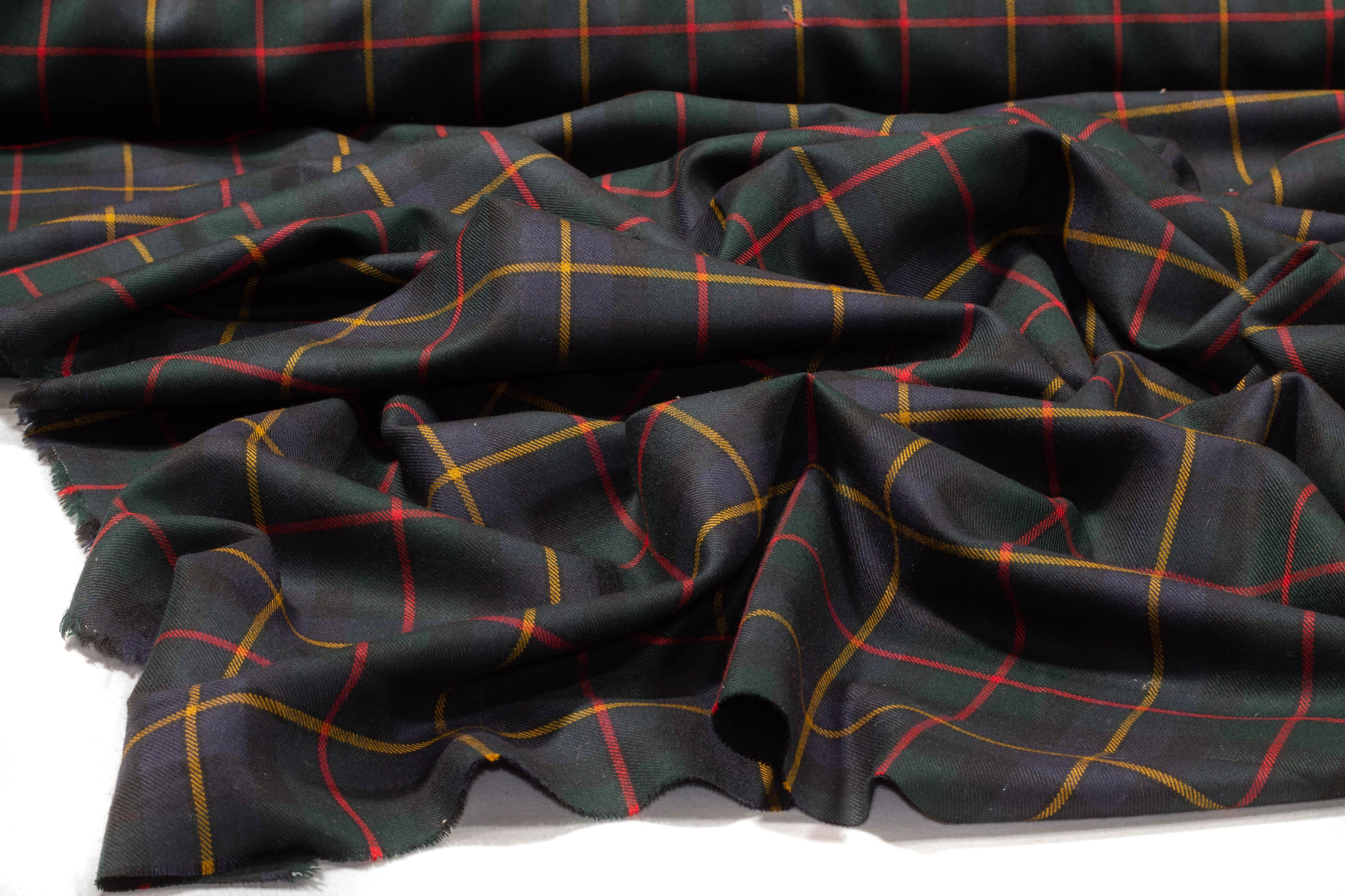 Plaid Italian Wool Suiting - Green, Red, Yellow, Navy - Prime Fabrics