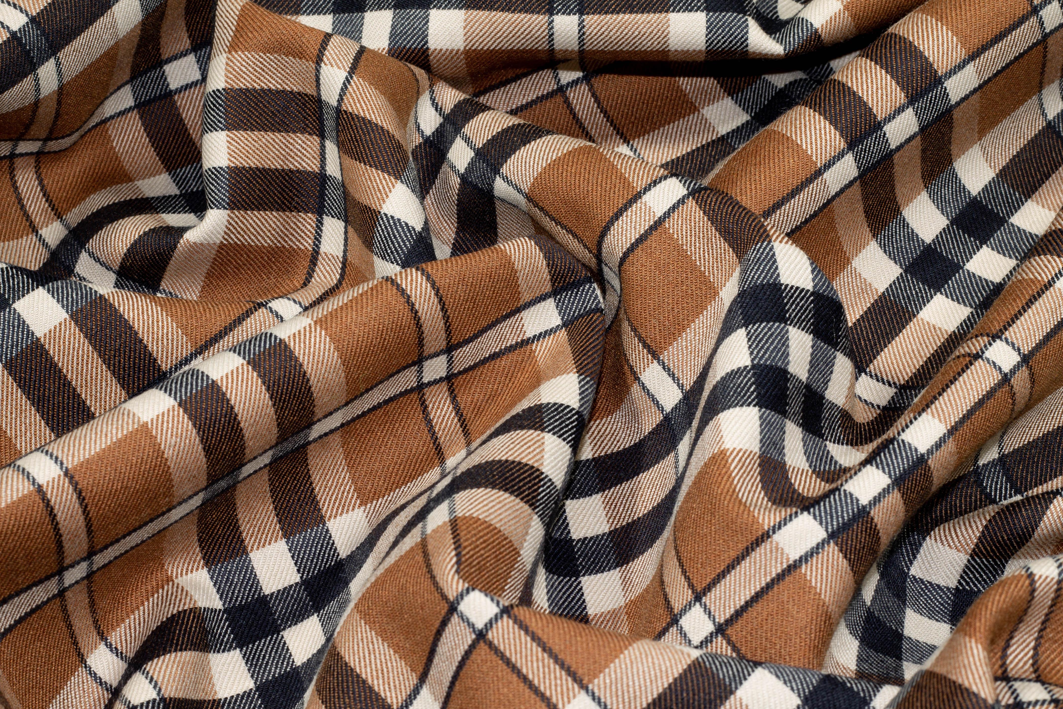 Brown Plaid Italian Wool Suiting - Prime Fabrics