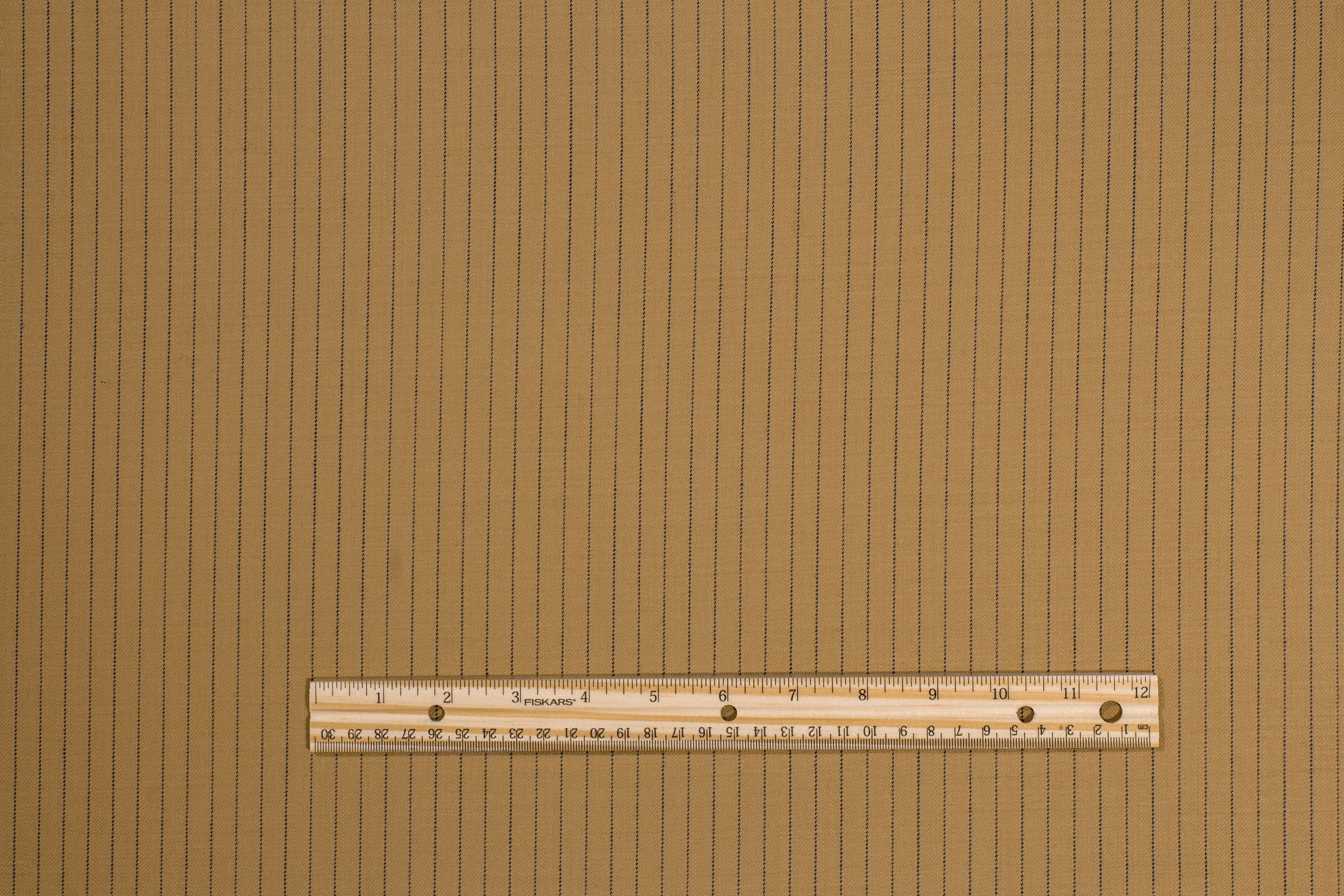 Tan Pin Striped Italian Wool Suiting - Prime Fabrics