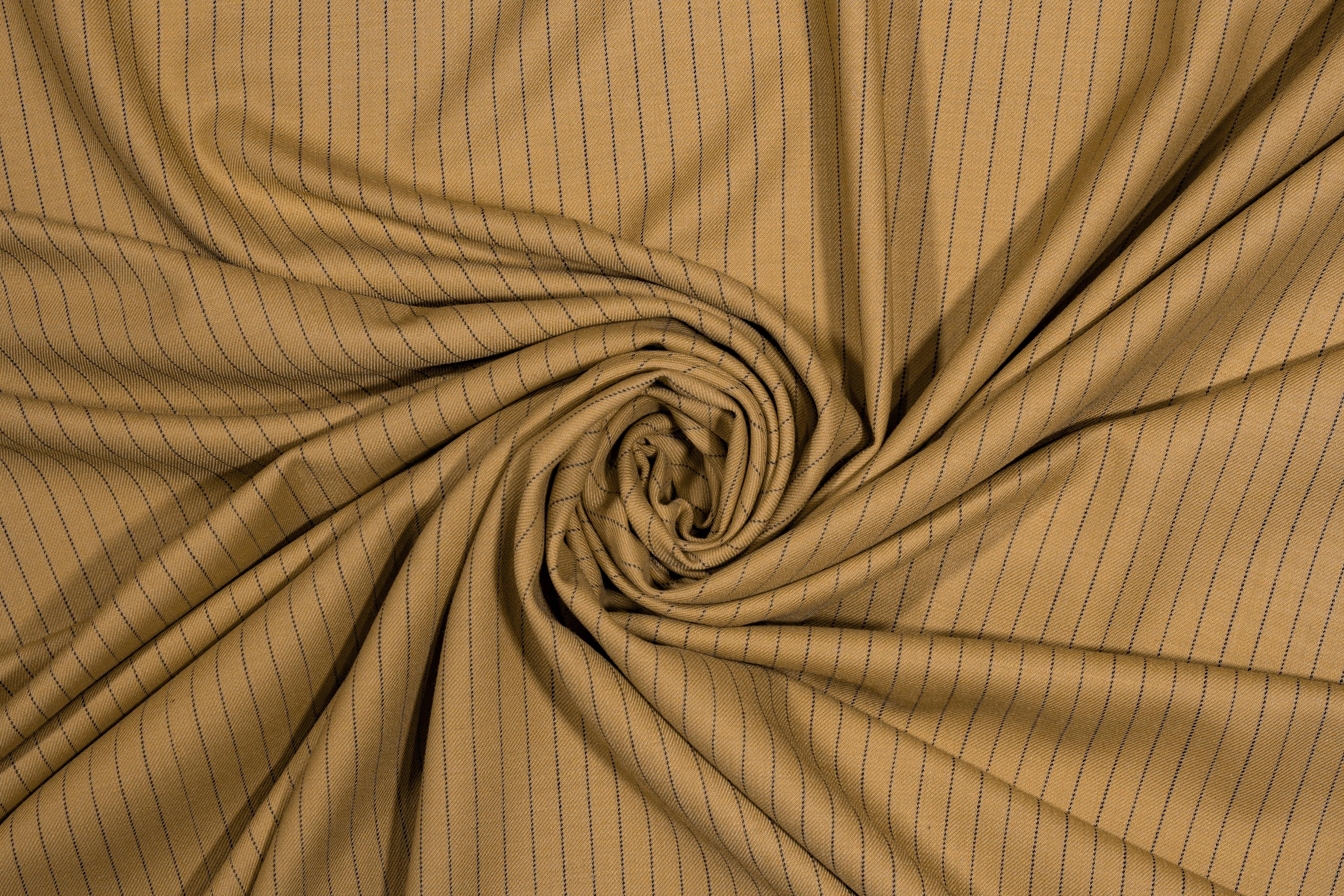 Tan Pin Striped Italian Wool Suiting - Prime Fabrics