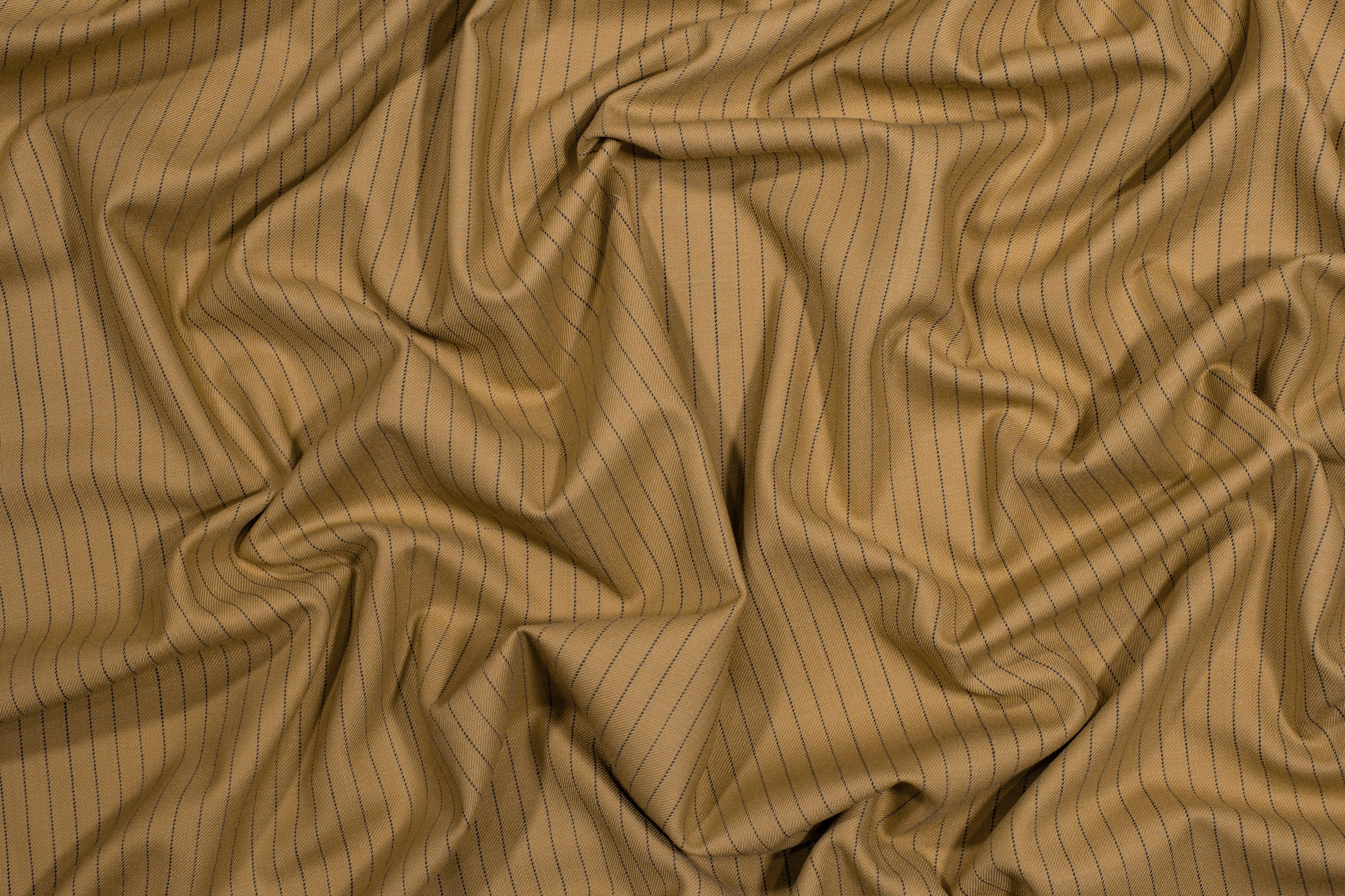 Tan Pin Striped Italian Wool Suiting - Prime Fabrics