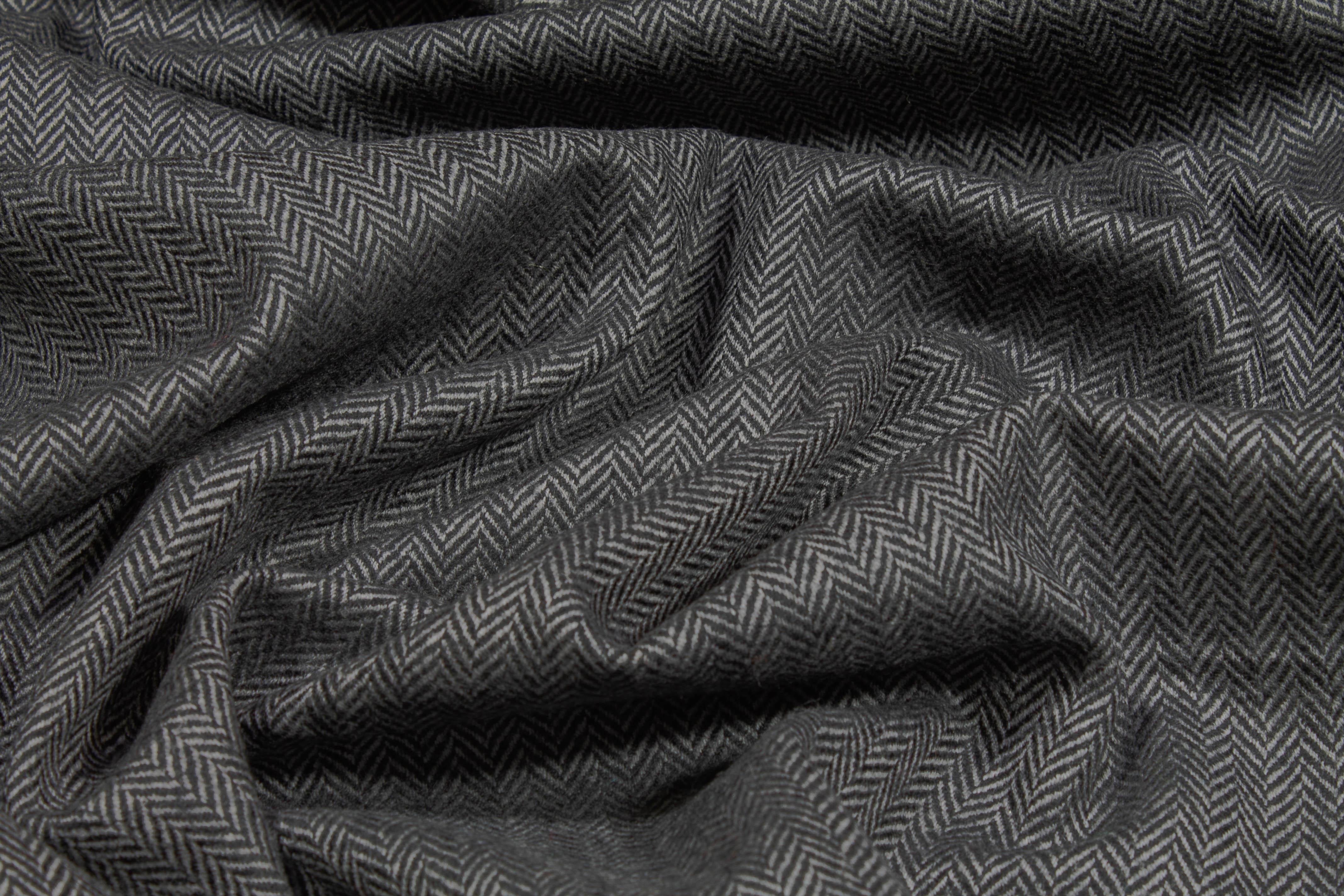 Charcoal Gray Herringbone Italian Wool - Prime Fabrics