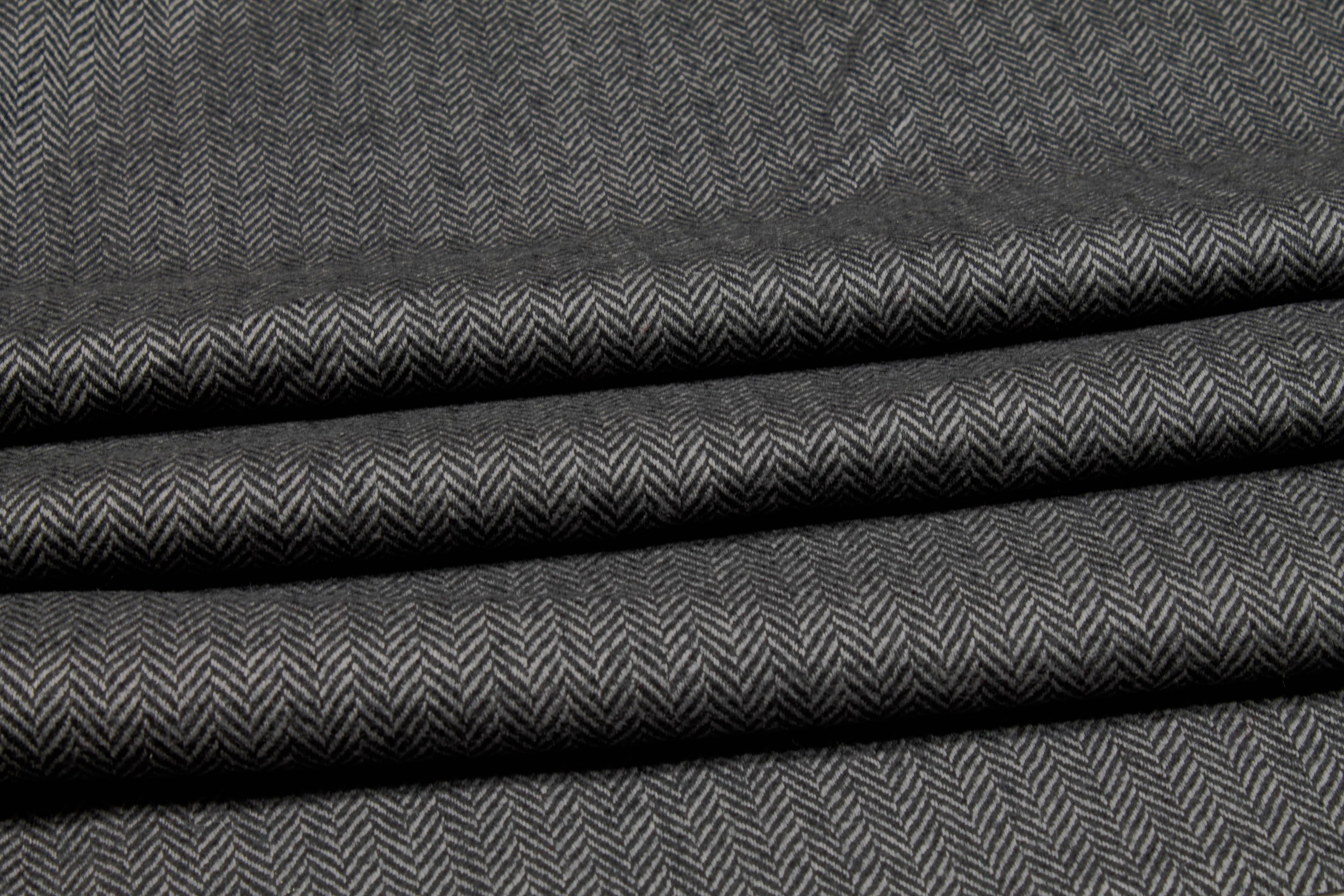 Charcoal Gray Herringbone Italian Wool - Prime Fabrics