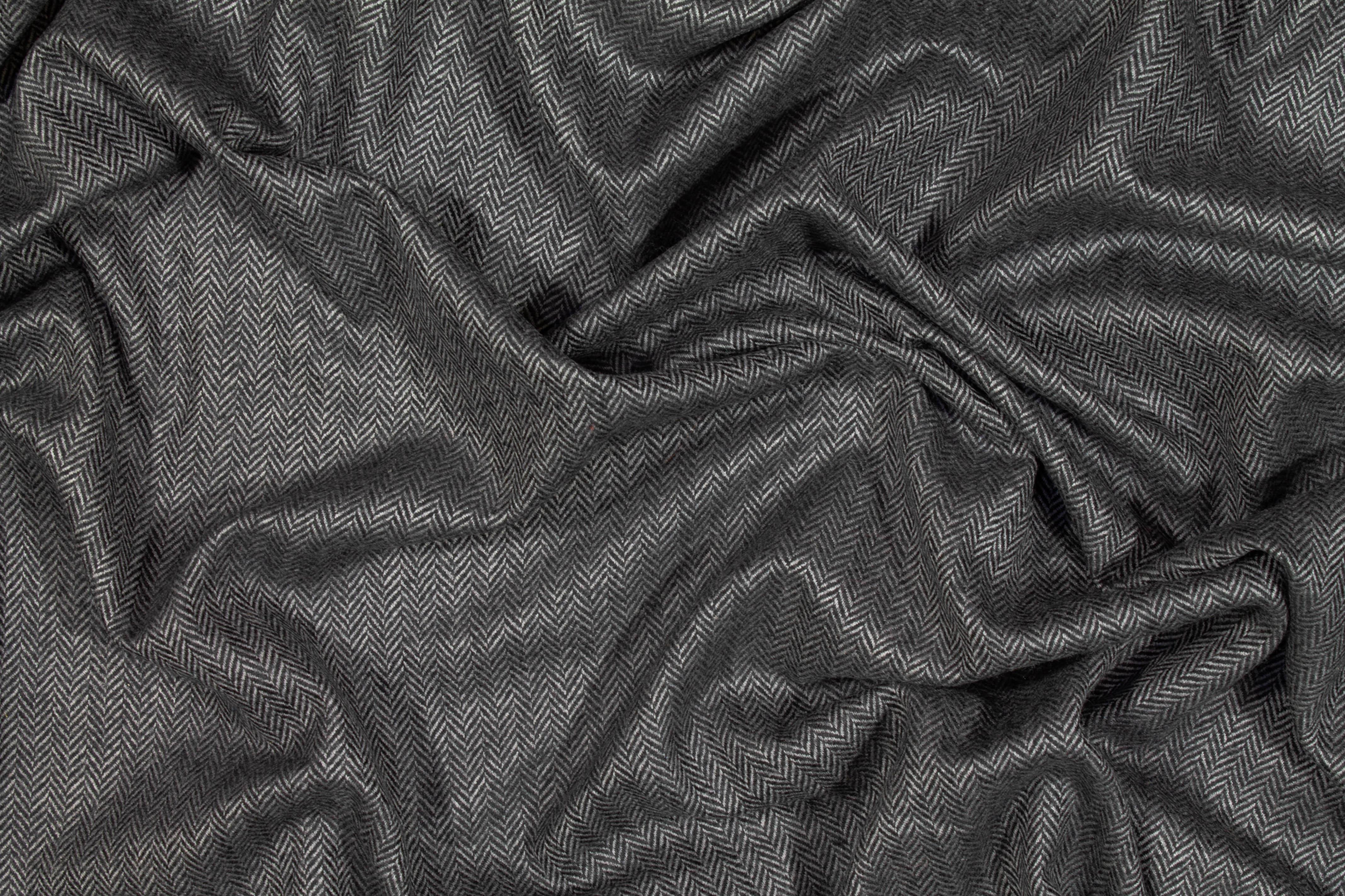 Charcoal Gray Herringbone Italian Wool - Prime Fabrics