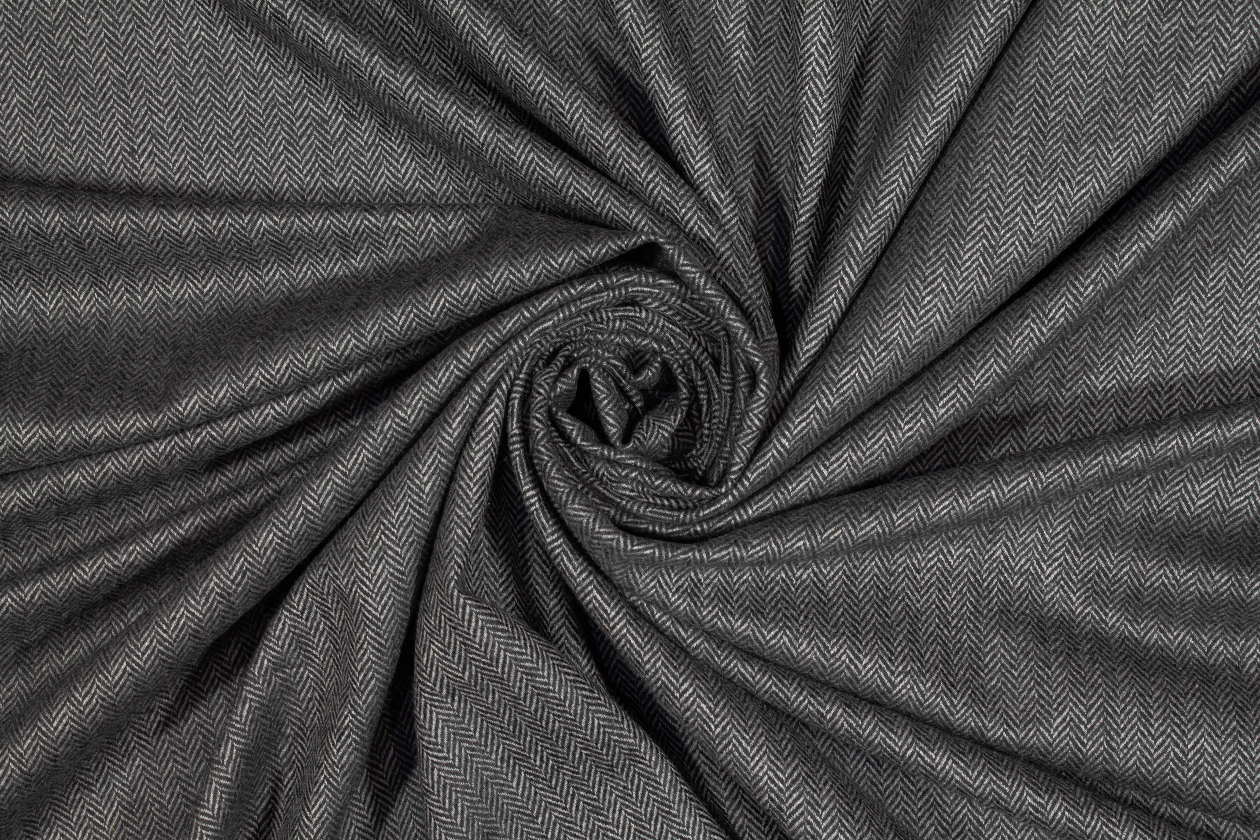 Charcoal Gray Herringbone Italian Wool - Prime Fabrics