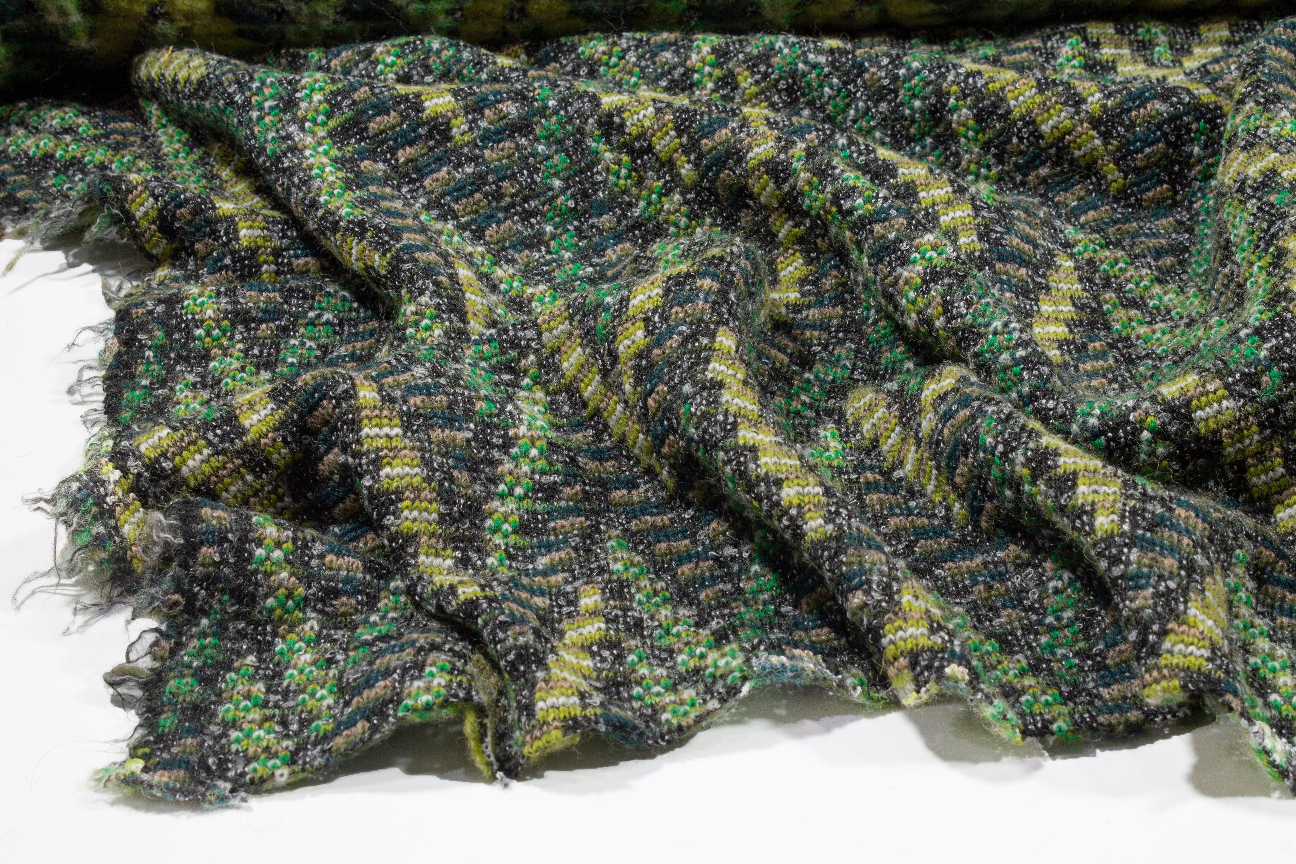 Green Boucle Based Italian Wool Coating - Prime Fabrics