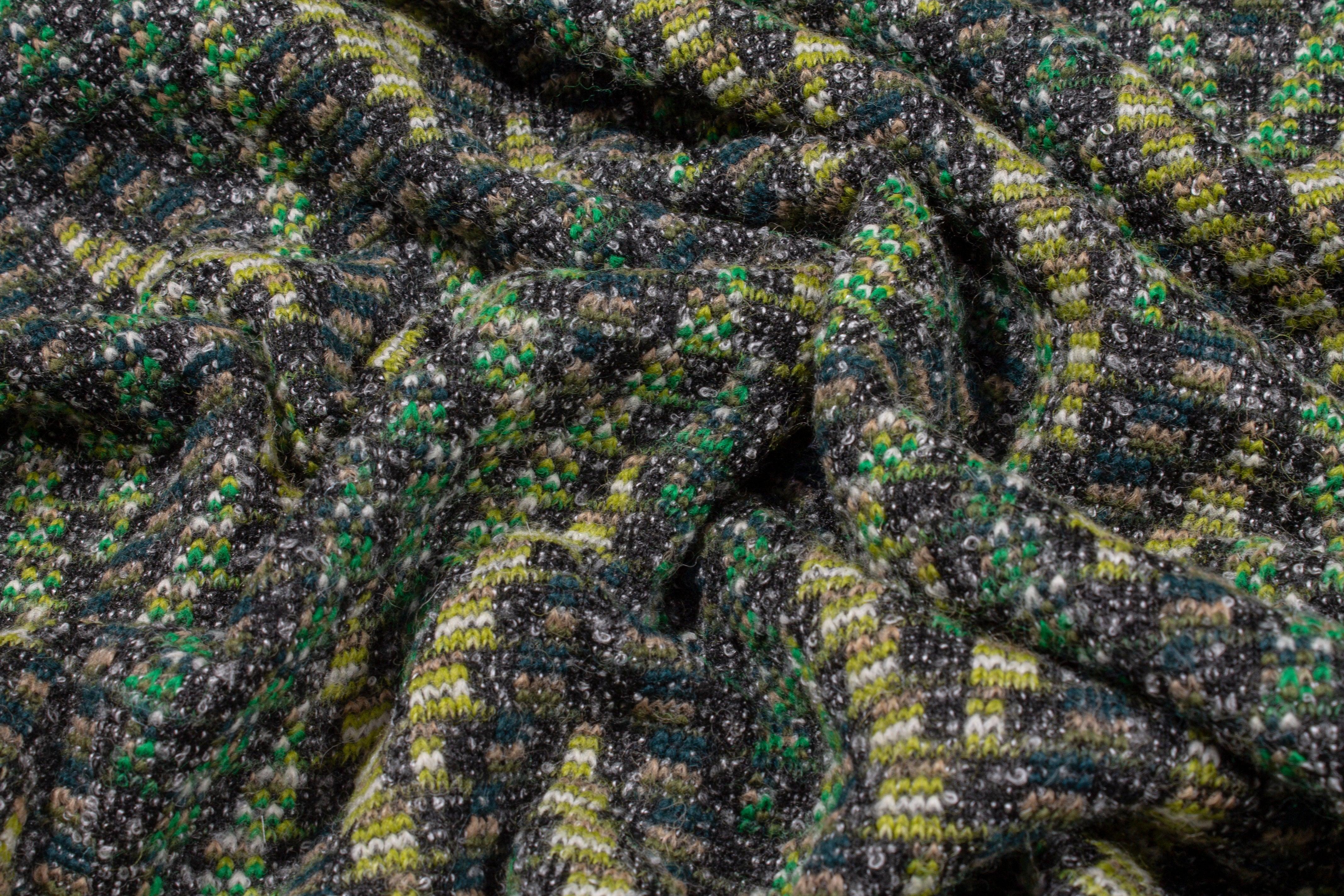 Green Boucle Based Italian Wool Coating - Prime Fabrics