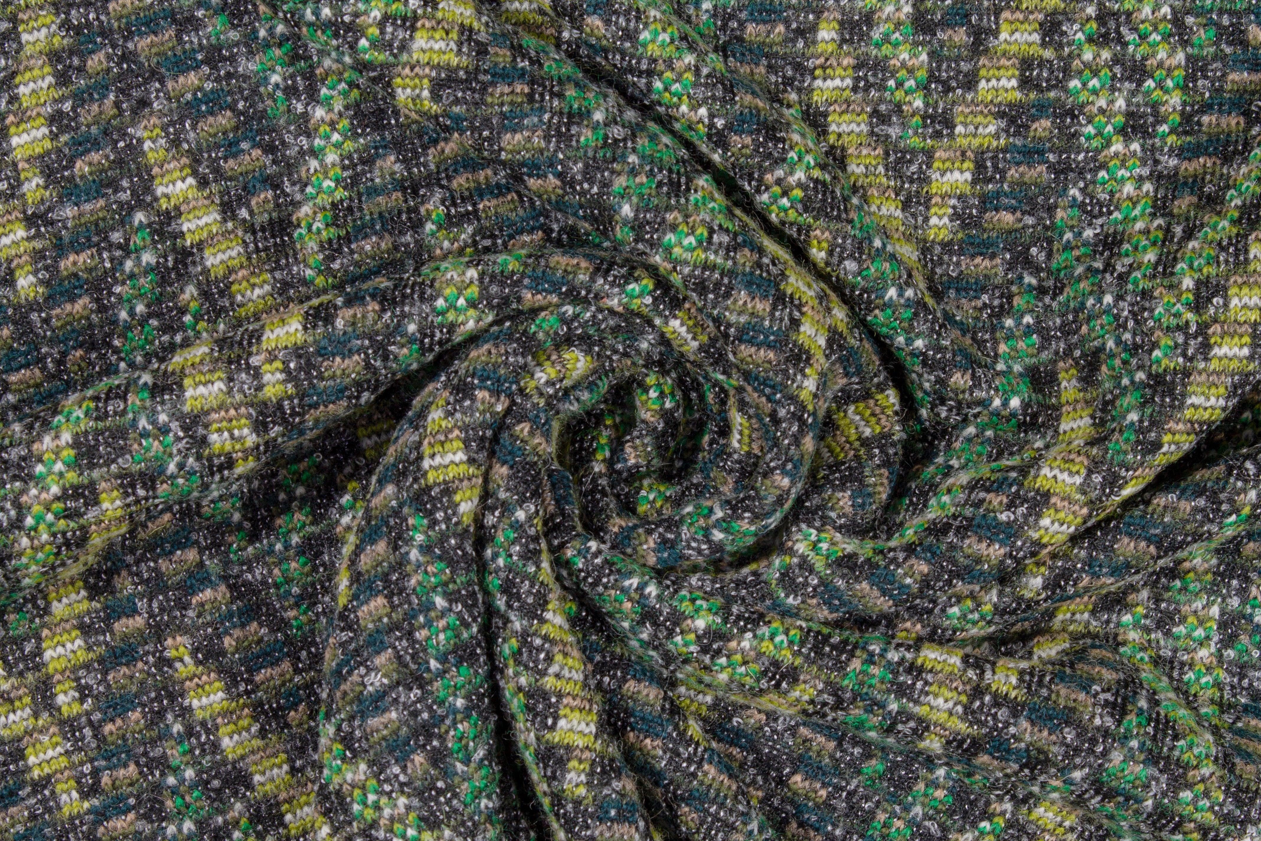 Green Boucle Based Italian Wool Coating - Prime Fabrics
