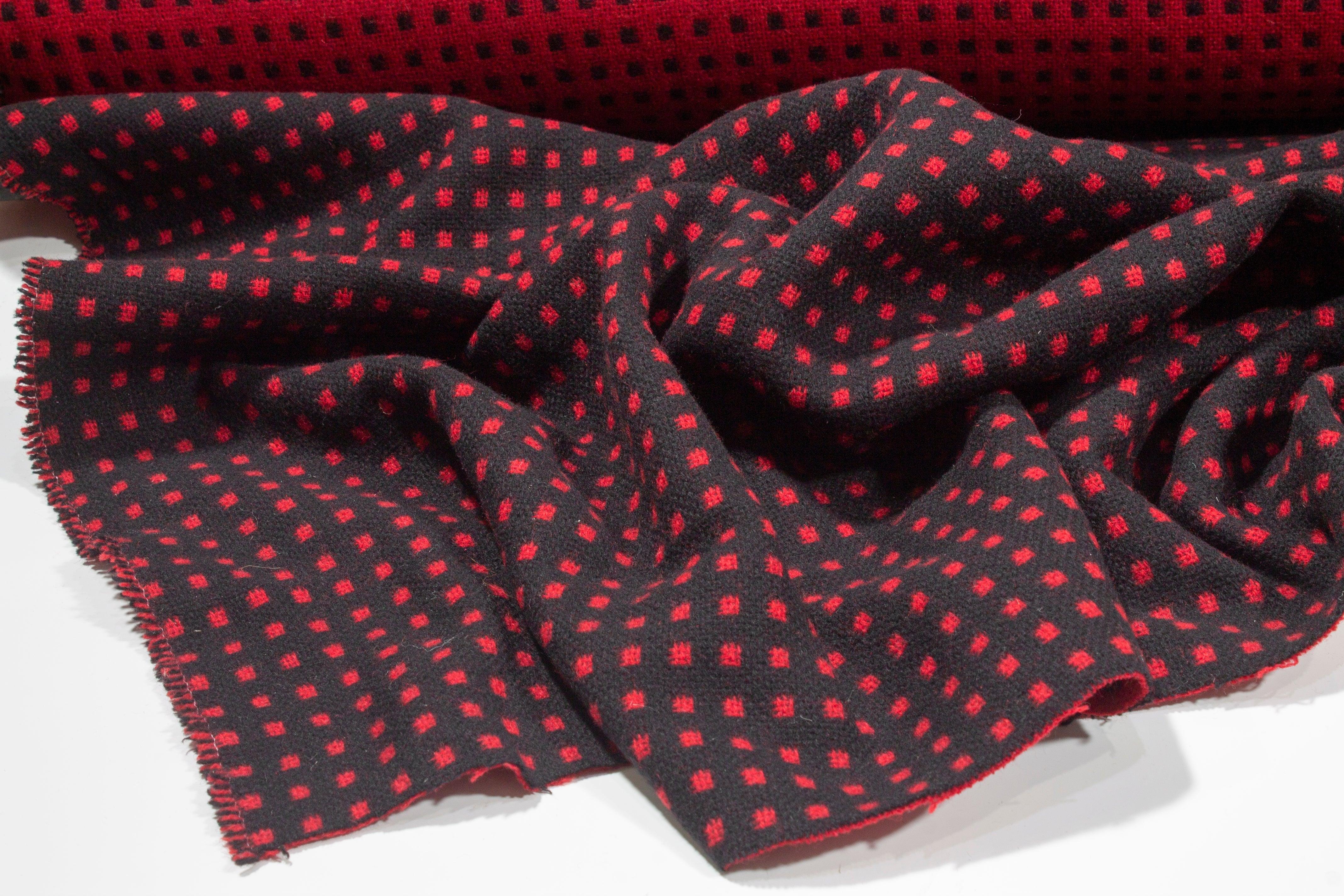 Red and Black Double Faced Italian Wool Coating - Prime Fabrics