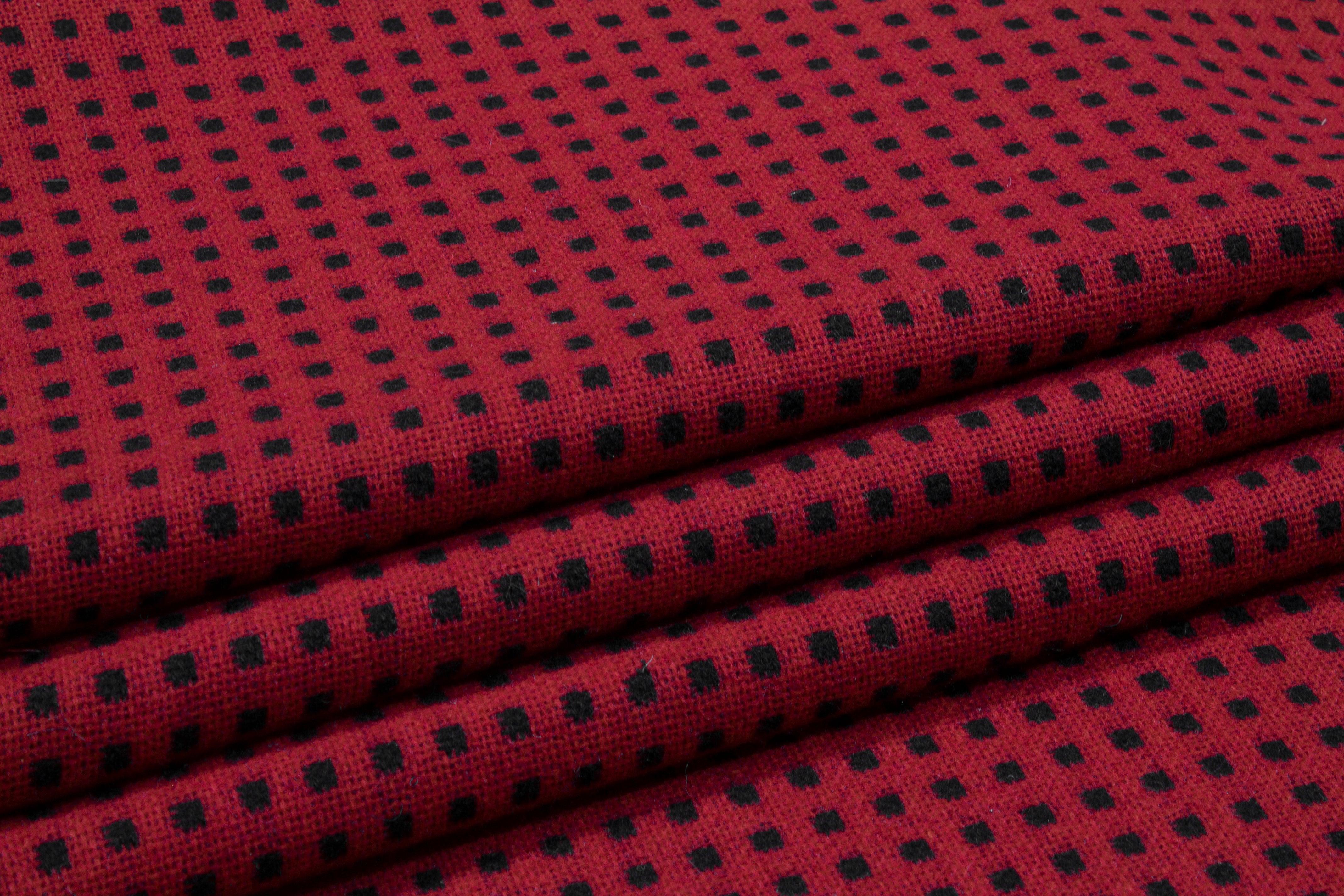 Red and Black Double Faced Italian Wool Coating - Prime Fabrics