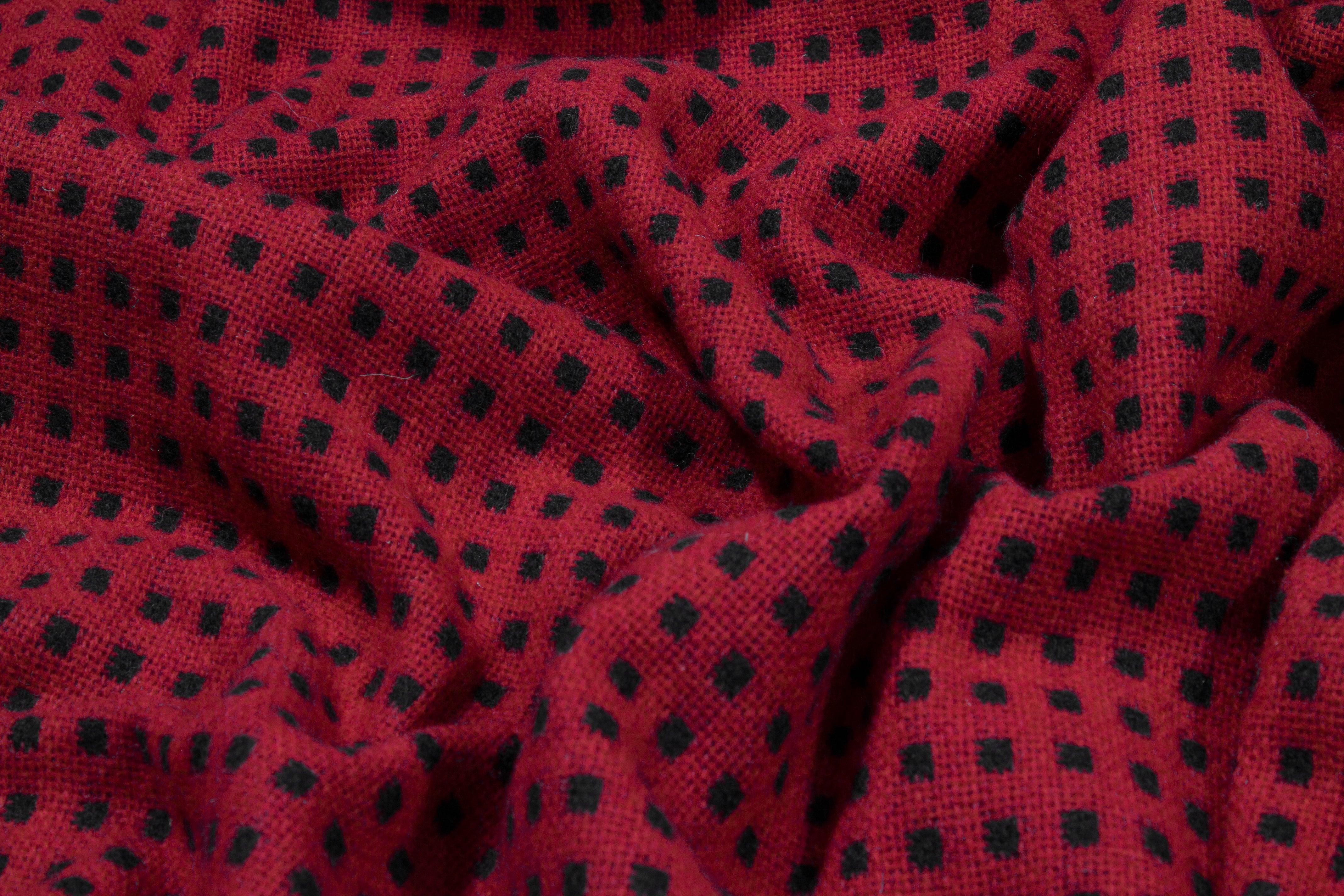 Red and Black Double Faced Italian Wool Coating - Prime Fabrics