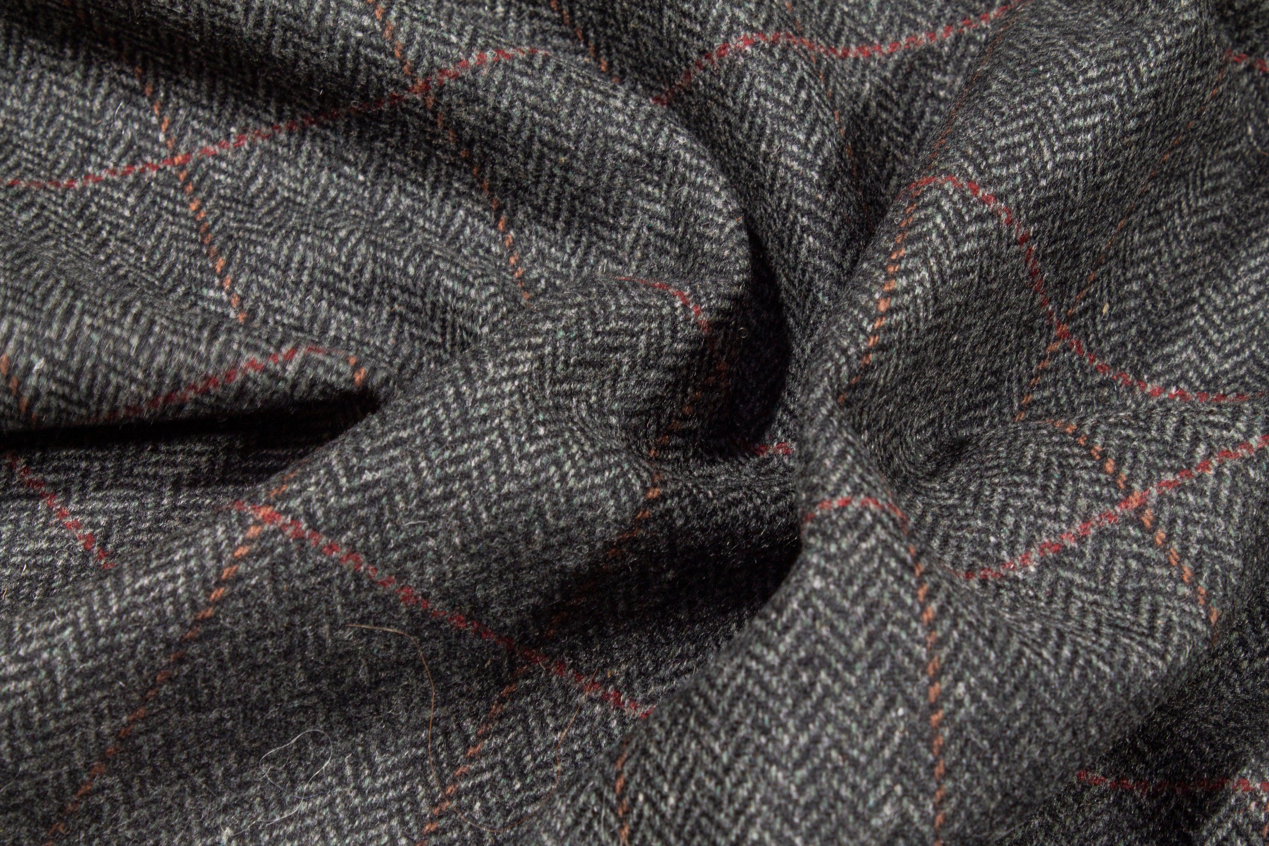 Dark Gray Herringbone Windowpane Wool Coating - Prime Fabrics
