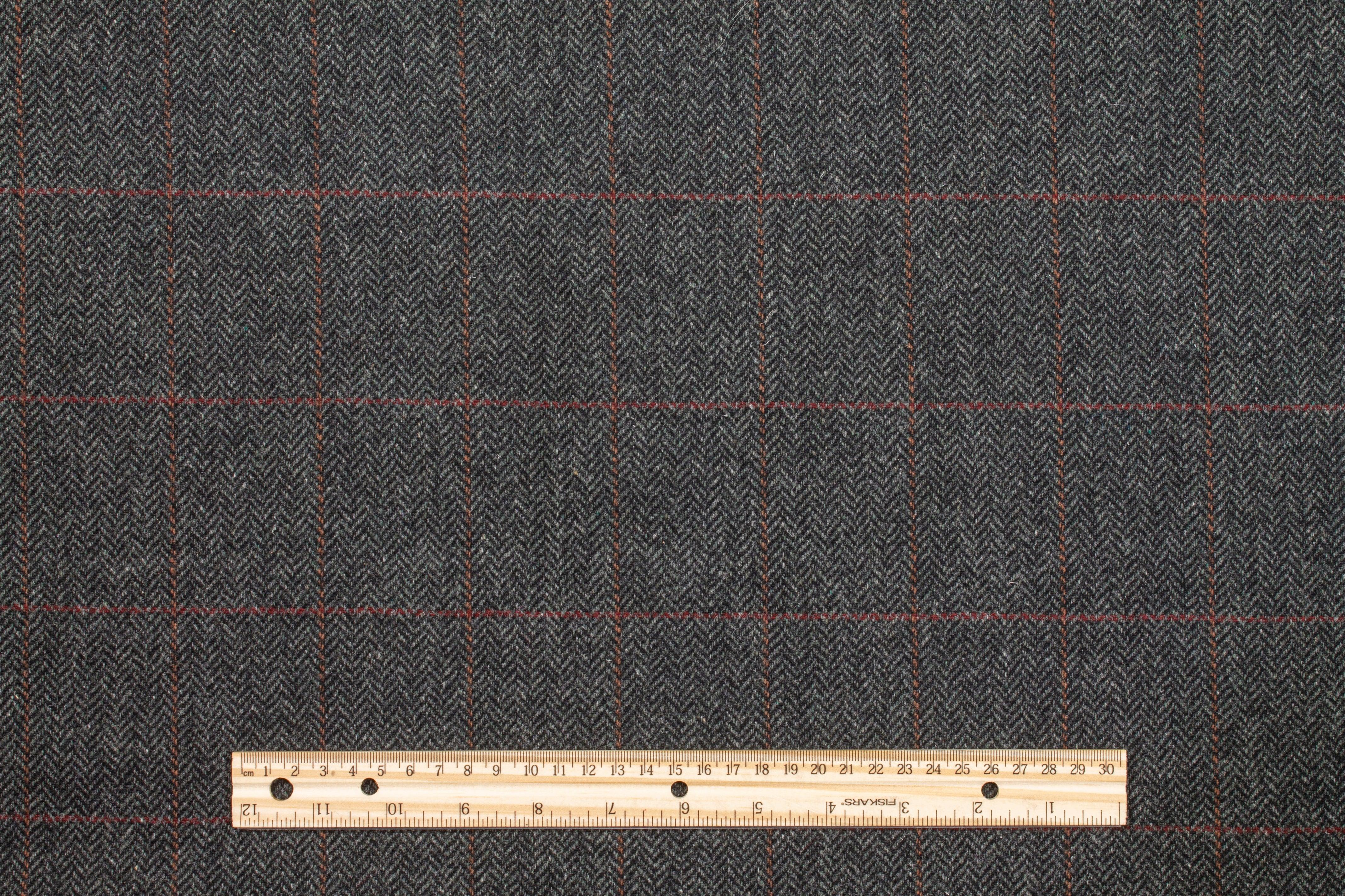 Dark Gray Herringbone Windowpane Wool Coating - Prime Fabrics