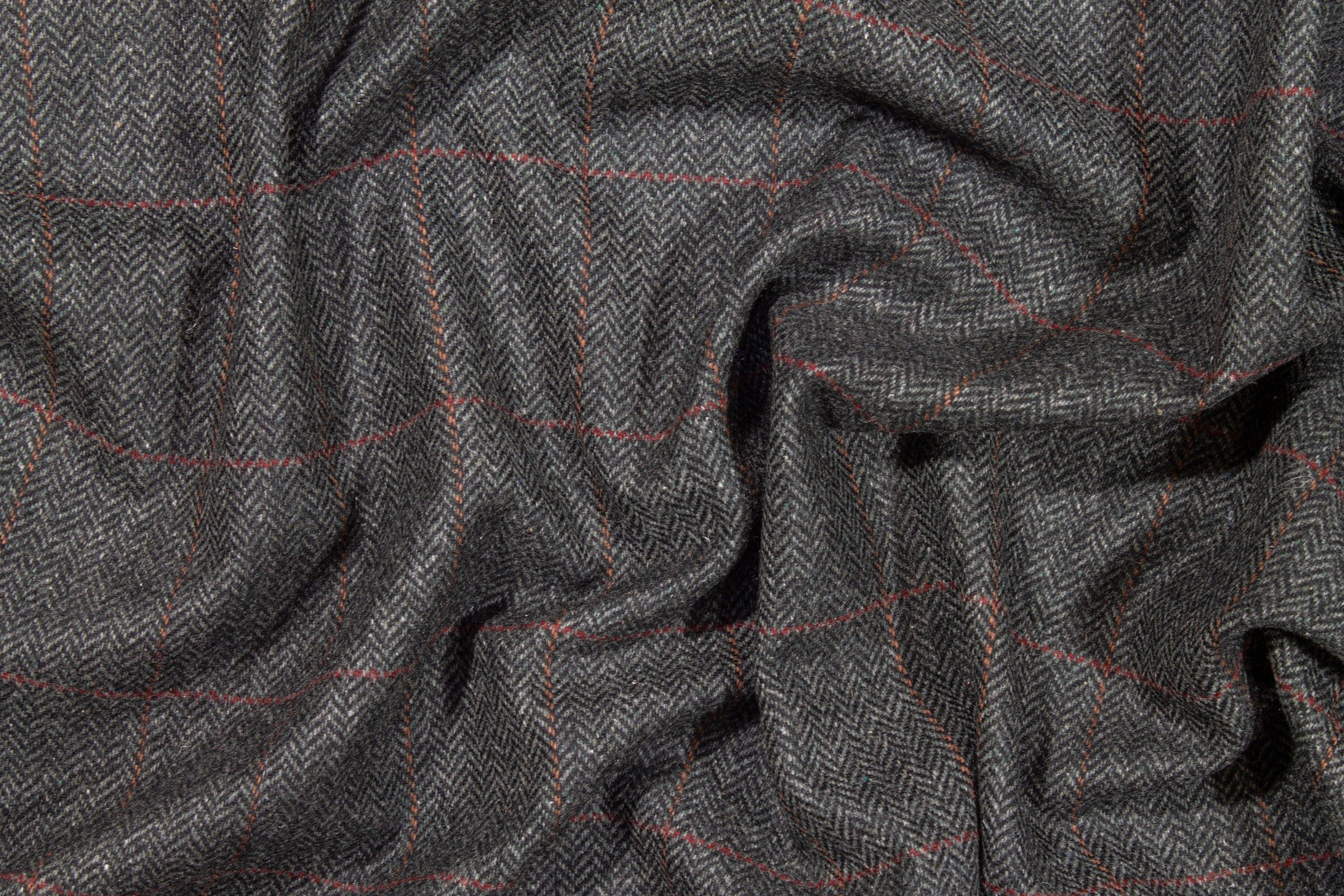 Dark Gray Herringbone Windowpane Wool Coating - Prime Fabrics
