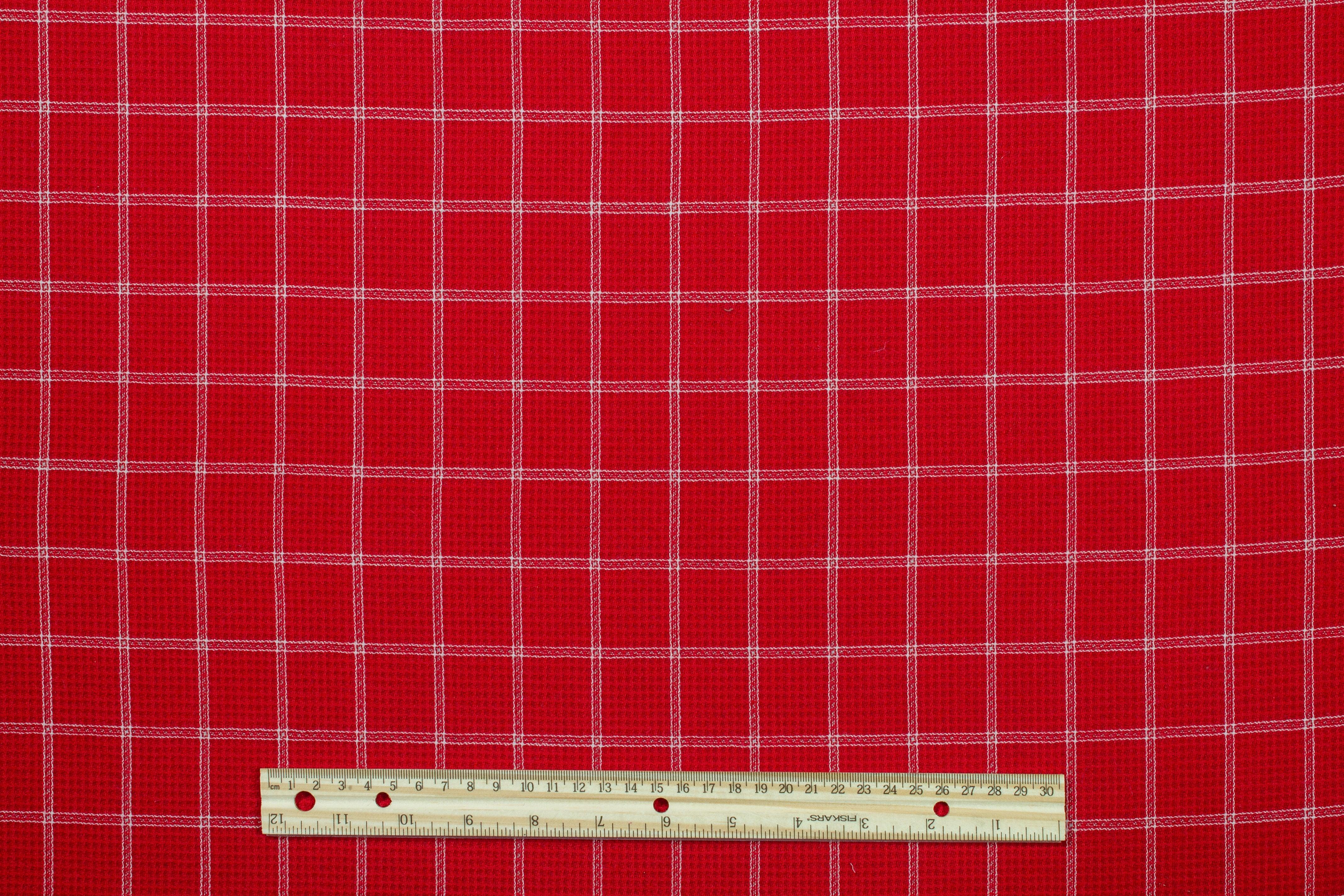 Red and White Windowpane Wool Pique - Prime Fabrics