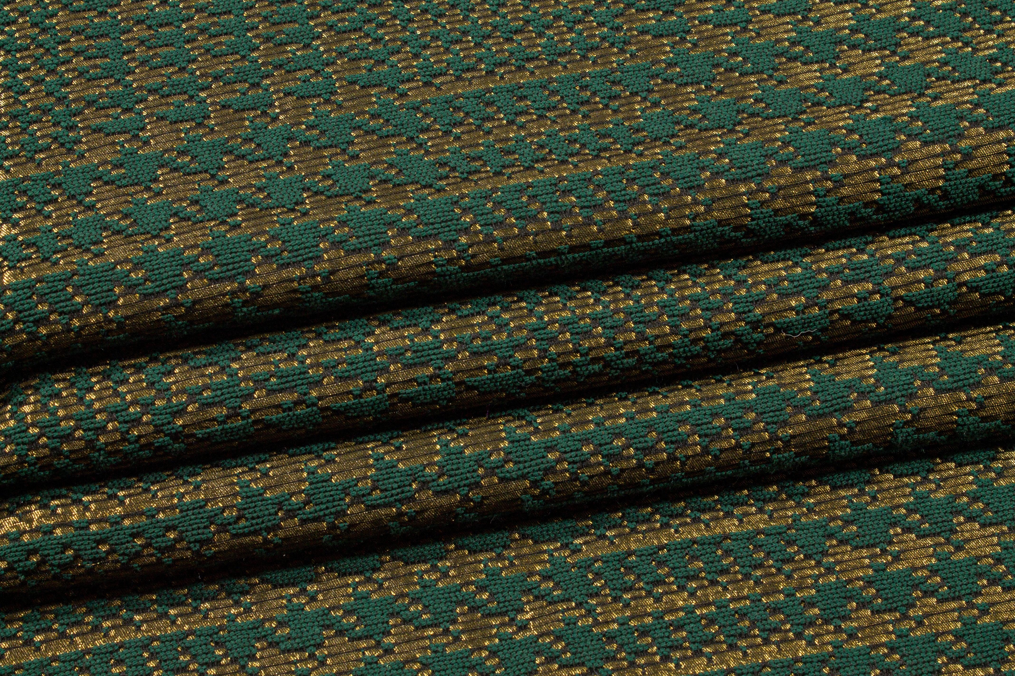 Green and Gold Metallic Glen Check Italian Wool Coating - Prime Fabrics